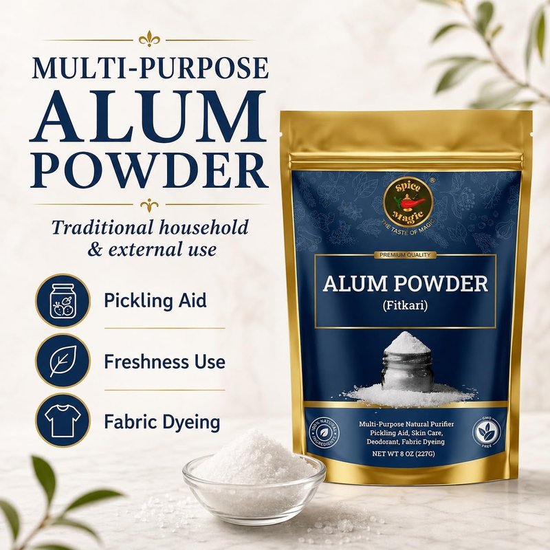 Spice Magic White Alum Powder 8oz (227g) | 100% Pure Natural Potassium Alum Powder (Fitkari/Phitkari) Alumbre en Polvo for Odor Control, Aftershave, Minor Cuts, Pickling & Skin Care