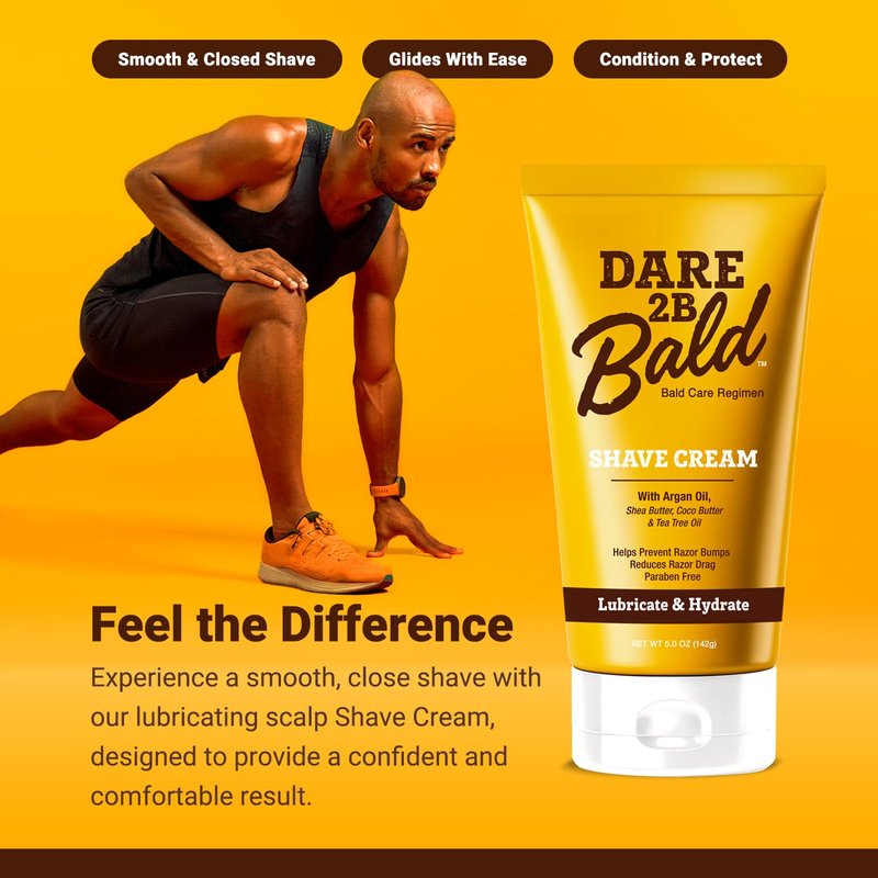 High Time Dare 2B Bald Shaving Cream Sensitive Skin with Argan Oil, Tea Tree Oil, Shea and Cocoa Butter | Bald Head Shave Lotion for Rich Hydration and Moisture | 5.0 OZ