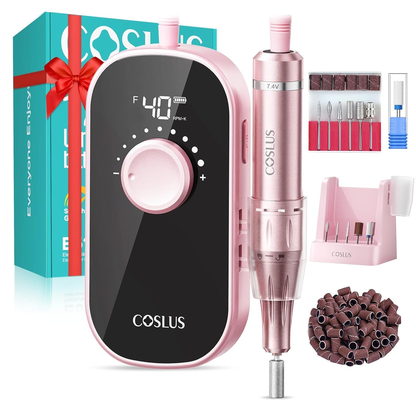 Electric Nail Drill - Rechargeable 40000RPM E-File for Manicure & Gel Removal | Pink, Easy to Use for Home & Salon