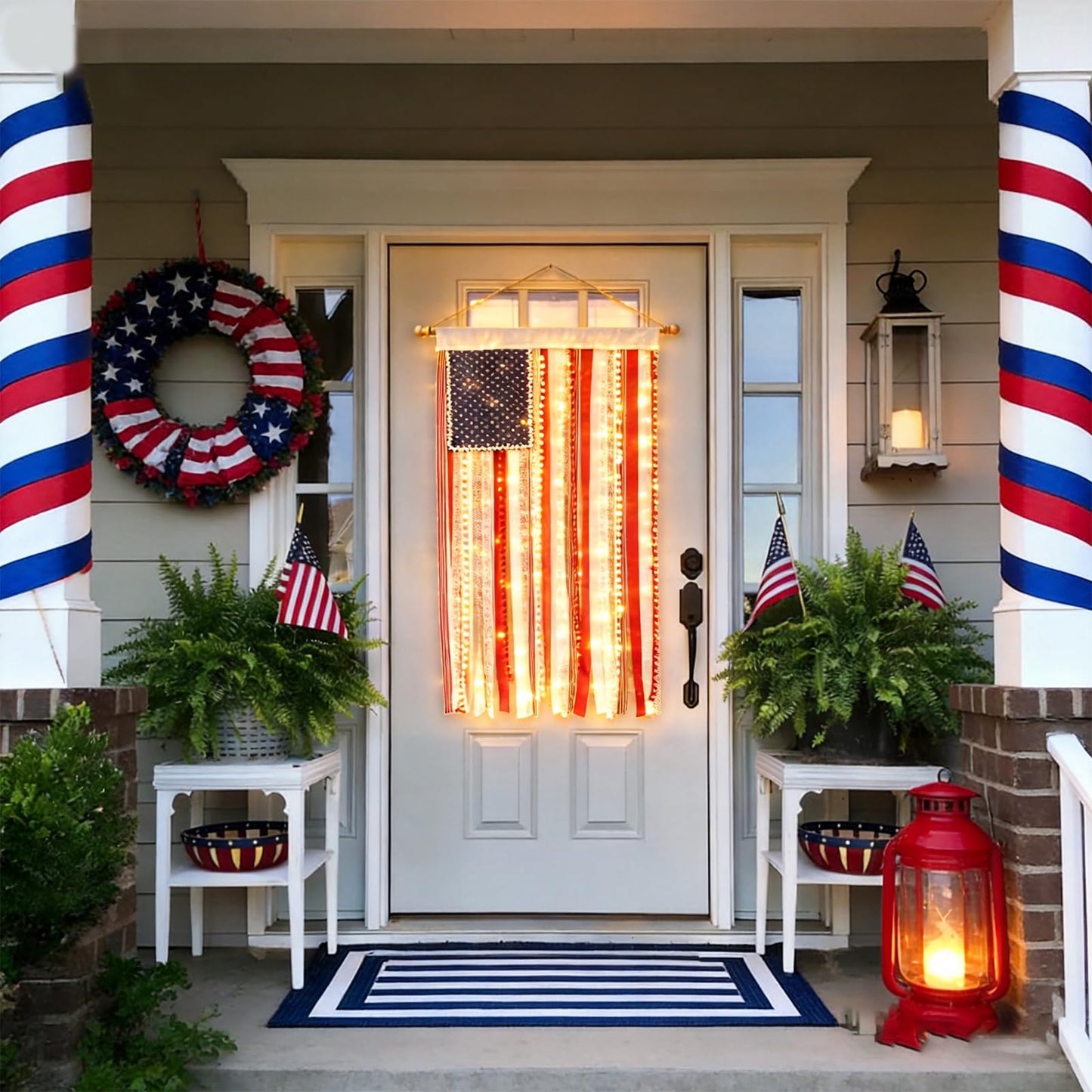 Lighted Rag American Flag Banner, 4 x 2.3 Ft American Flag Banner, 4th of July Decorations Independence Day Retro American Flags Bunting for Outdoor Garden Yard Home Party (2pcs)