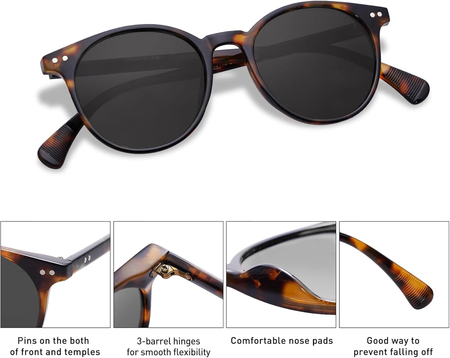 SOJOS Small Round Polarized Sunglasses for Women & Men - Vintage UV400 Protection