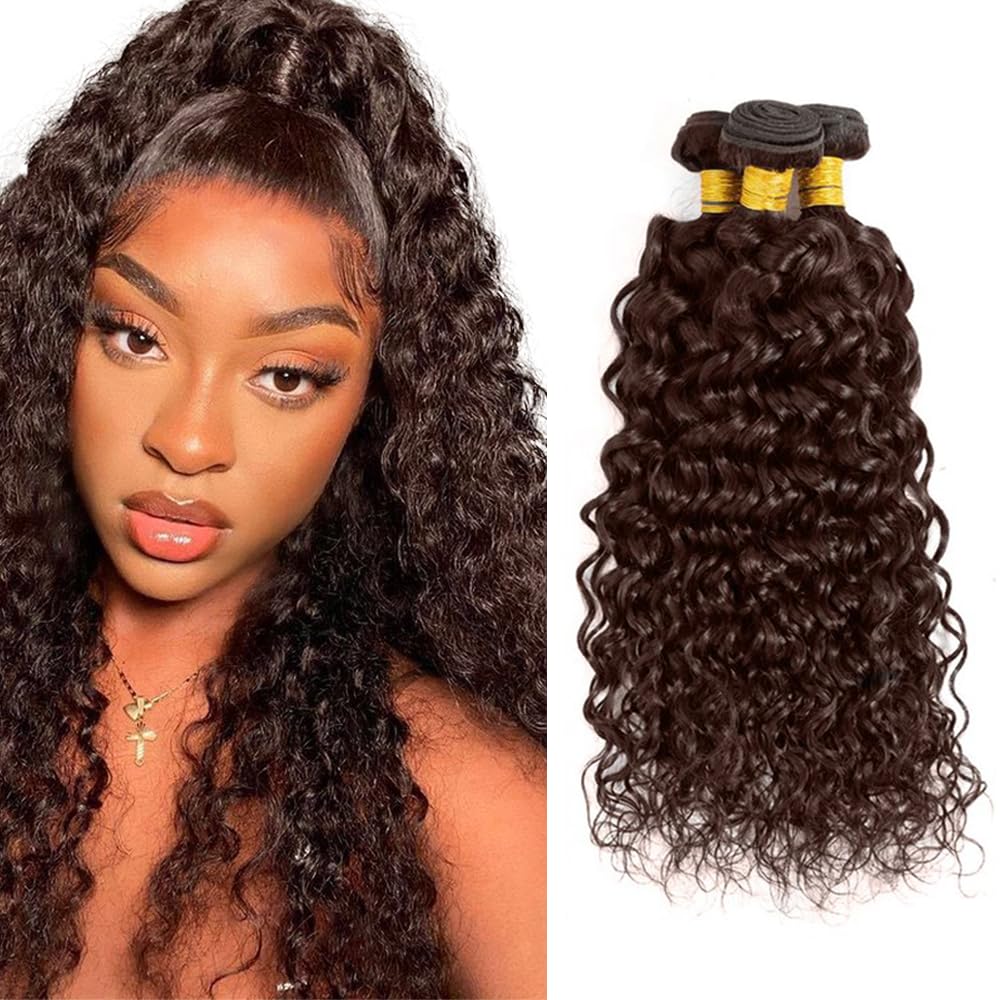 22 24 26 inch Brown Bundles #4 Human Hair Bundles Mixed Length Dark Brown Water Wave Bundle Color 4 Bundle 300g