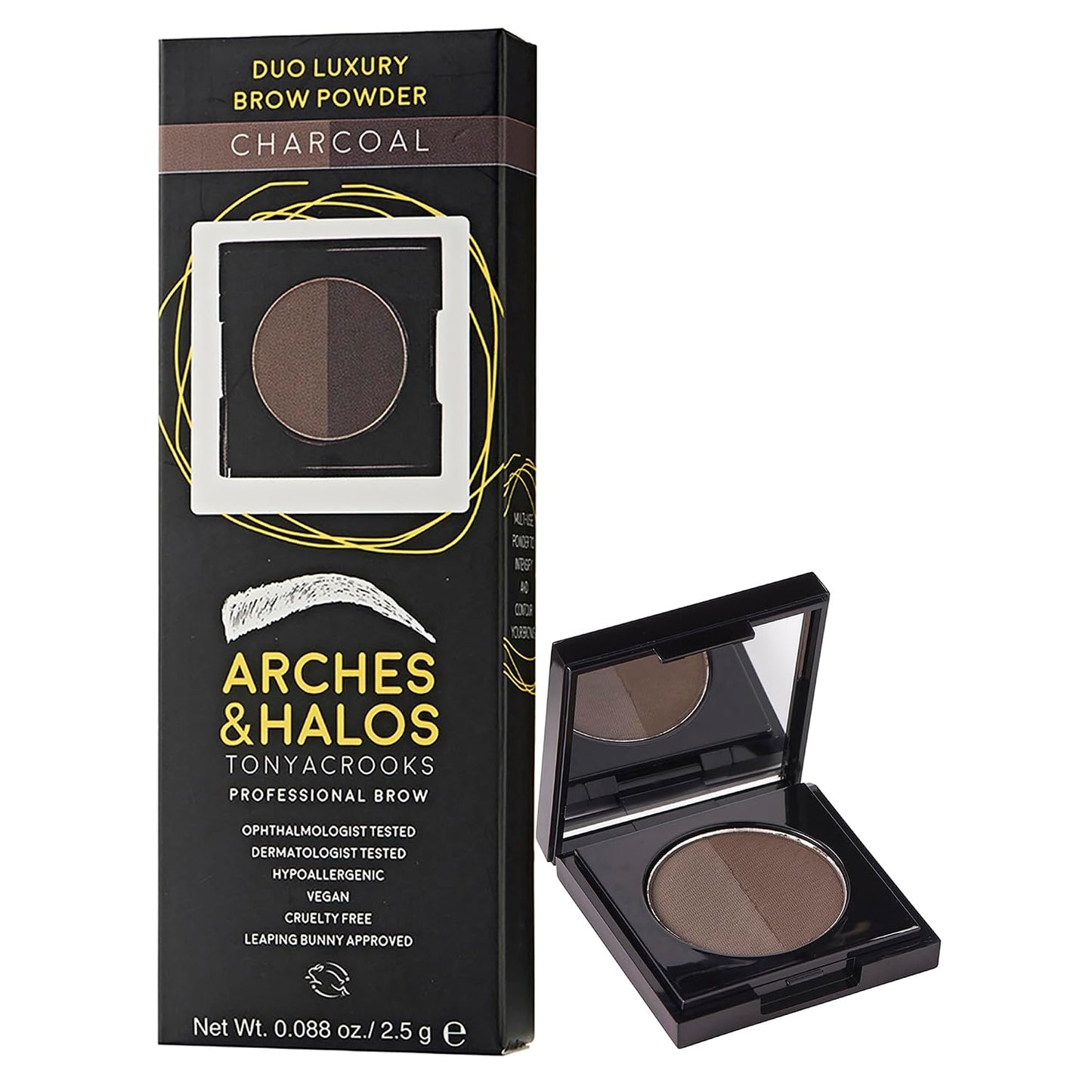 Duo Luxury Brow Powder - Versatile Vegan Compact for Full, Defined Brows - Charcoal | 0.88 oz