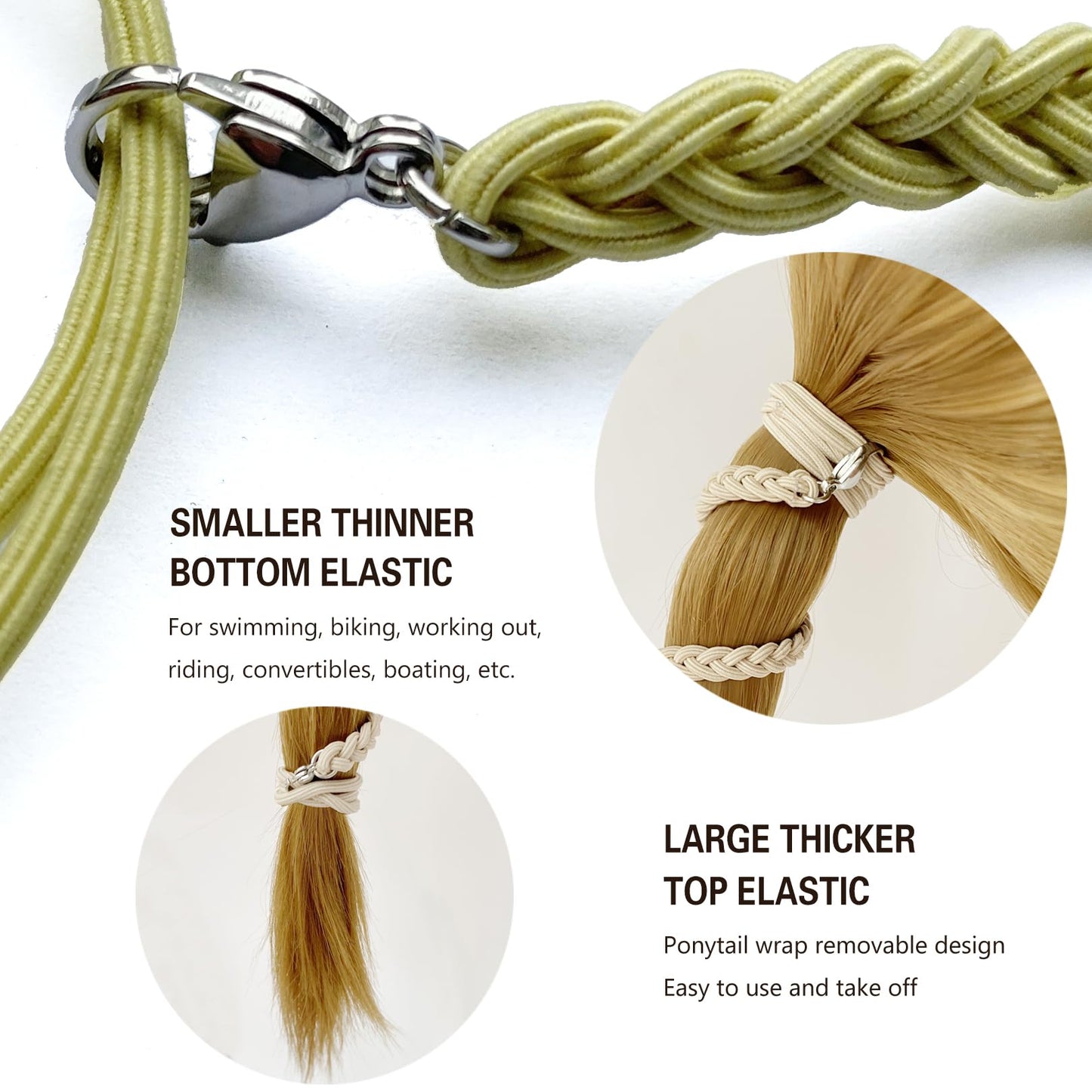 3 Packs 16" Hair Ties for Thin Hair, Elastic Spiral Ponytail Holders Workout Hair Bands for Women Girls Swimming Pony Tail Wrap Hair Ties for Sports Beach Running Pool Skiing Motorcycle Riding