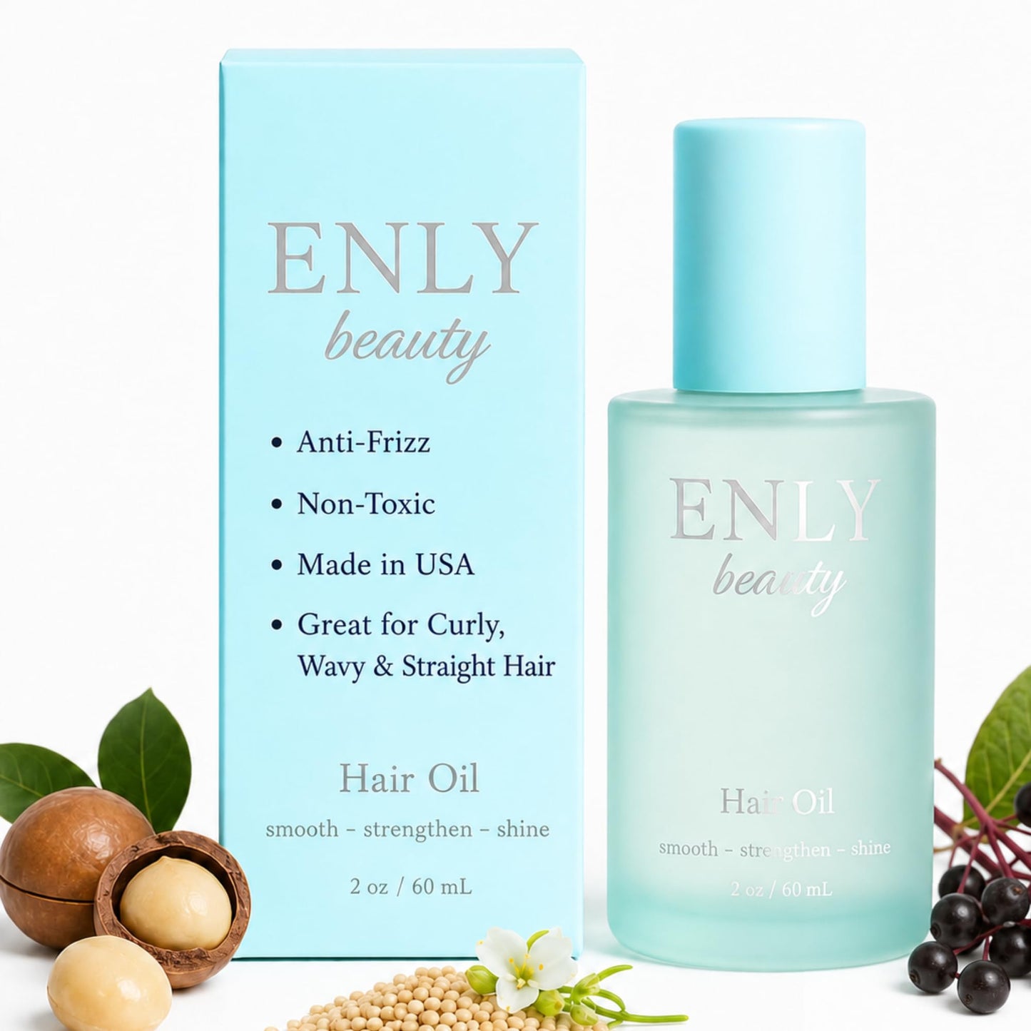 enly beauty Anti Frizz Hair Oil For Curly, Wavy & Straight Hair | Macadamia Oil, Elderberry, Meadowfoam Seed, Squalane, Dimethicone