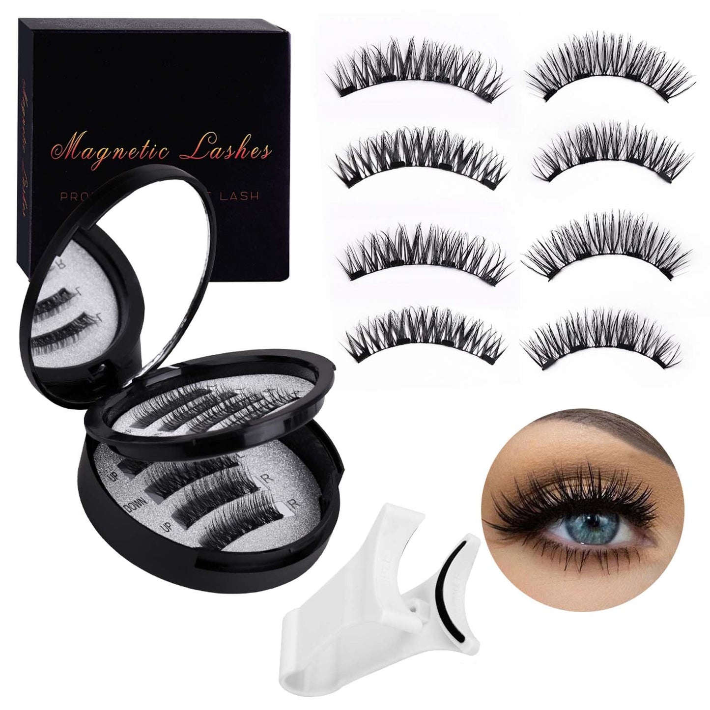 Magnetic Eyelashes Kit with Applicator 2 Pairs, No Glue Needed Reusable Fake Lashes Easy to Apply, Natural Looking False Eyelashes for Women, Style B