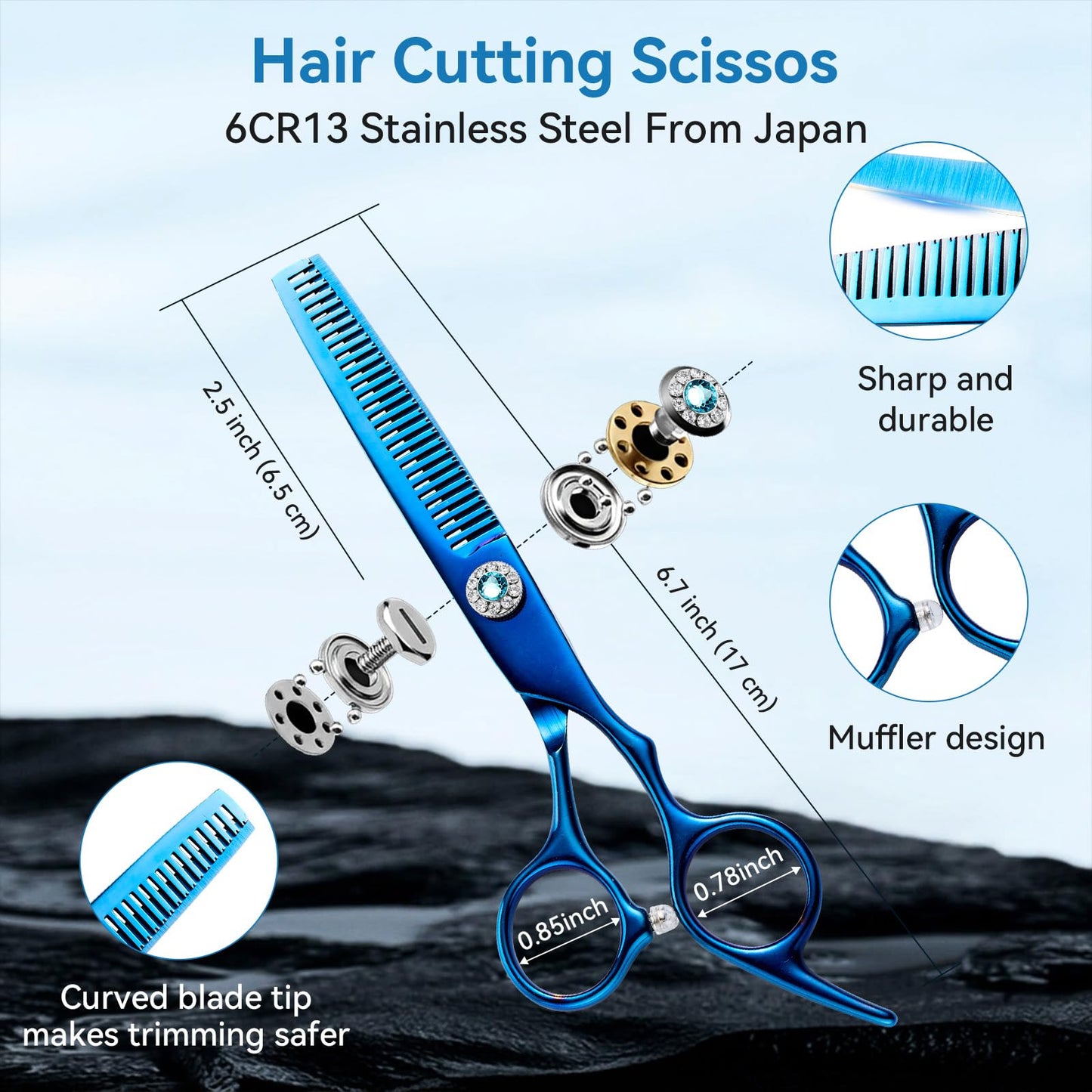 Japanese 6Cr13 Steel Hair Cutting Scissors Kit, 21-Pcs Barber Shears Set
