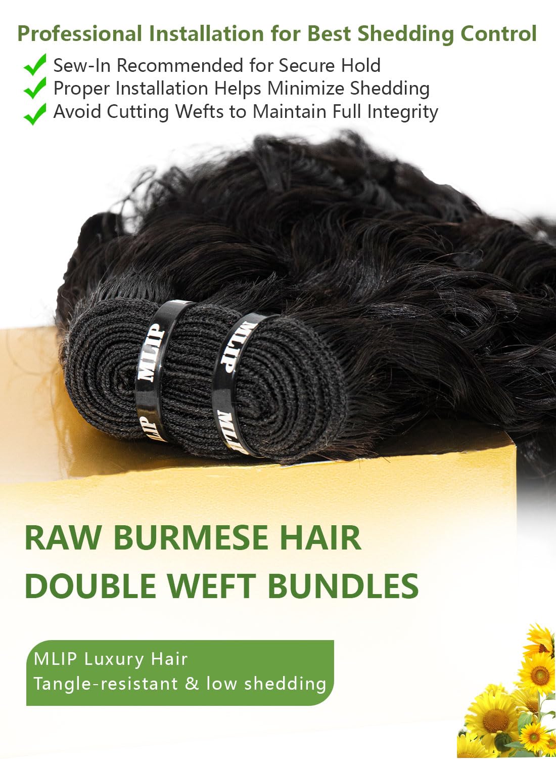 Mlip Premium Burmese Curly Bundles Human Hair 20 22 24 Inch Natural, 100% Raw Virgin Hair, 3X More Durable & Tangle,Free for Women Sew,In Weaves, Luxury Hair Solutions