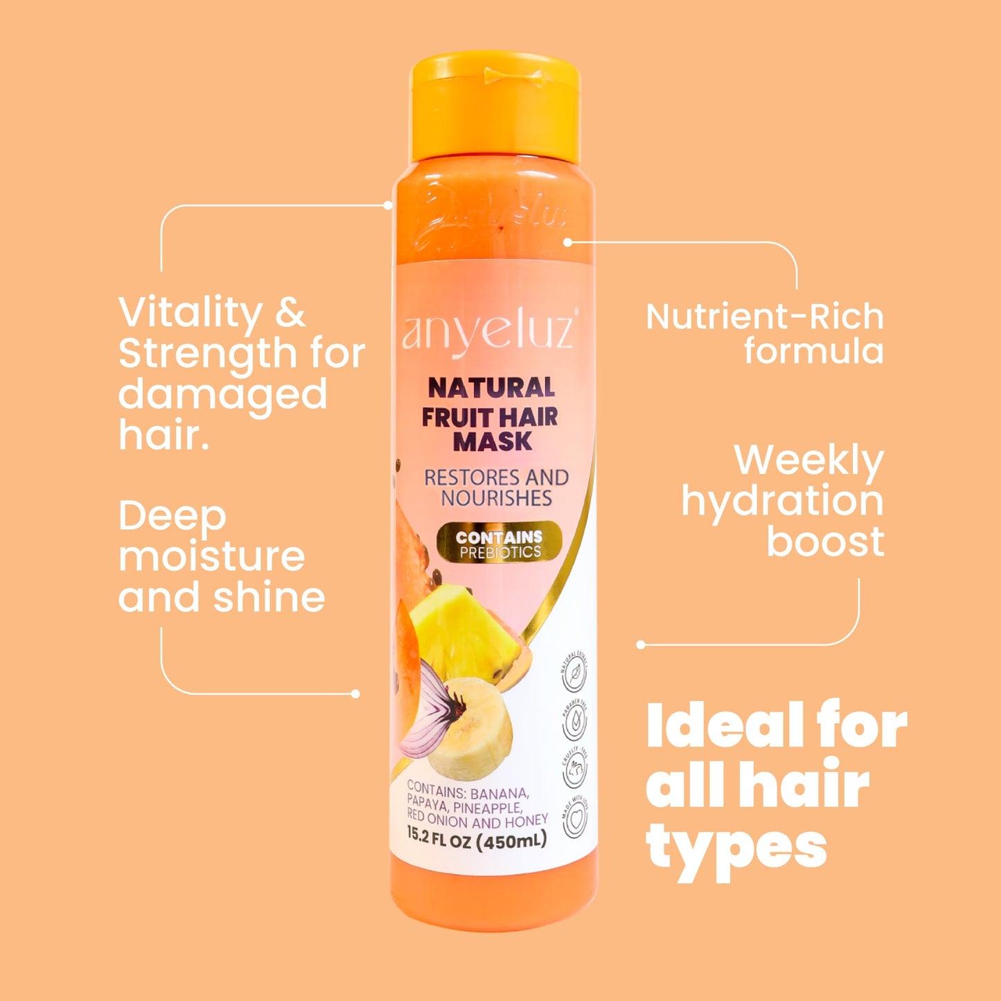 ANYELUZ Hair Mask with Banana and Fruit Extracts – For Dry and Damaged Hair, Restores Shine and Strength