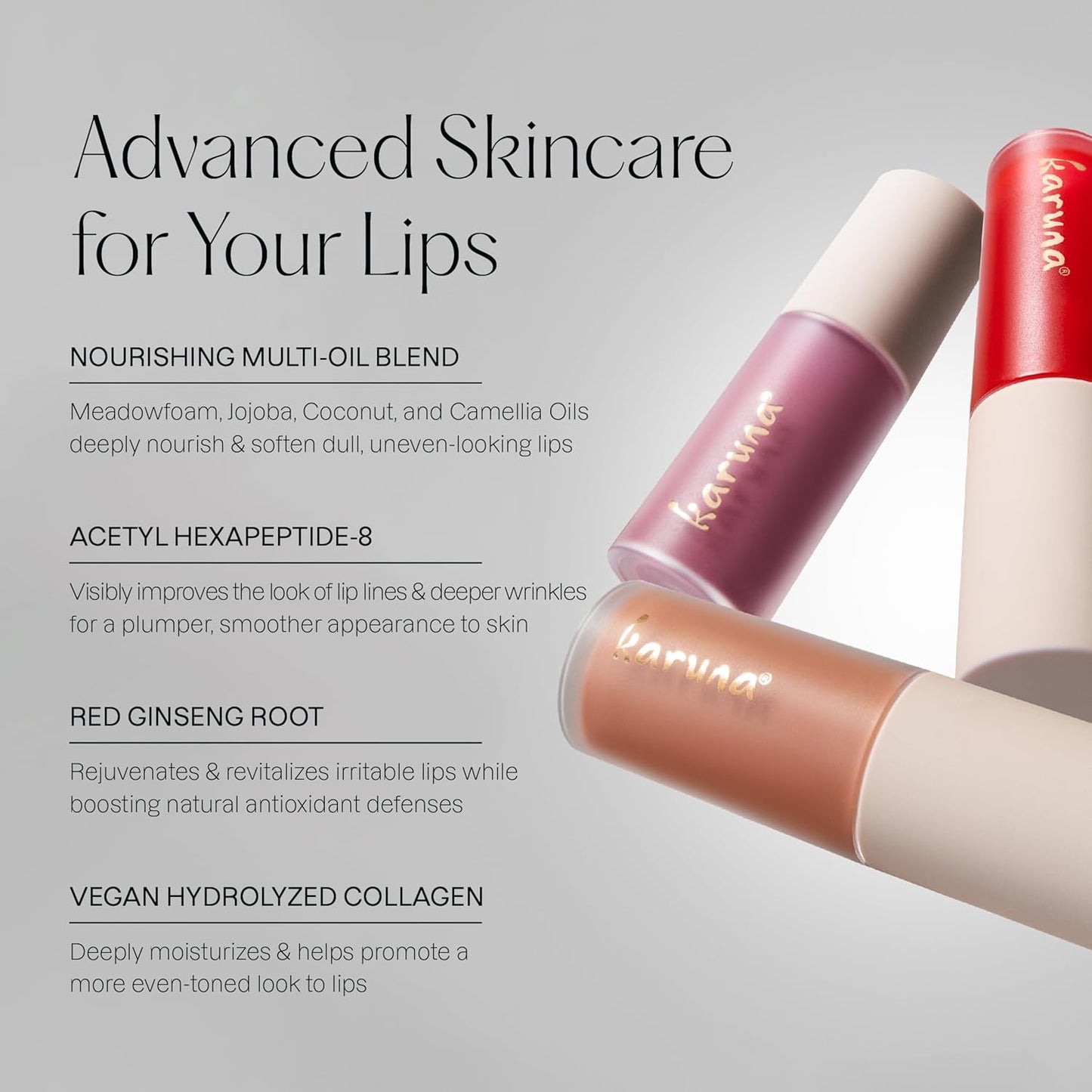 Karuna Tinted Lip Oil - Dream Cool Mauve Lip Tint with Vegan Collagen & Peptides | Hydrating K-Beauty Lip Stain