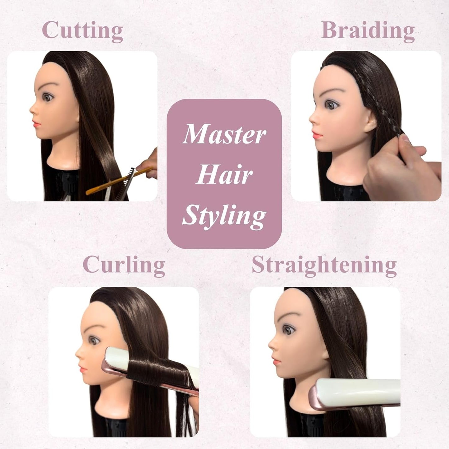 Cosmetology Mannequin Head - 26" Long Dark Brown Hair for Braiding, Styling & Curling | Ideal for Hairdressers & Kids