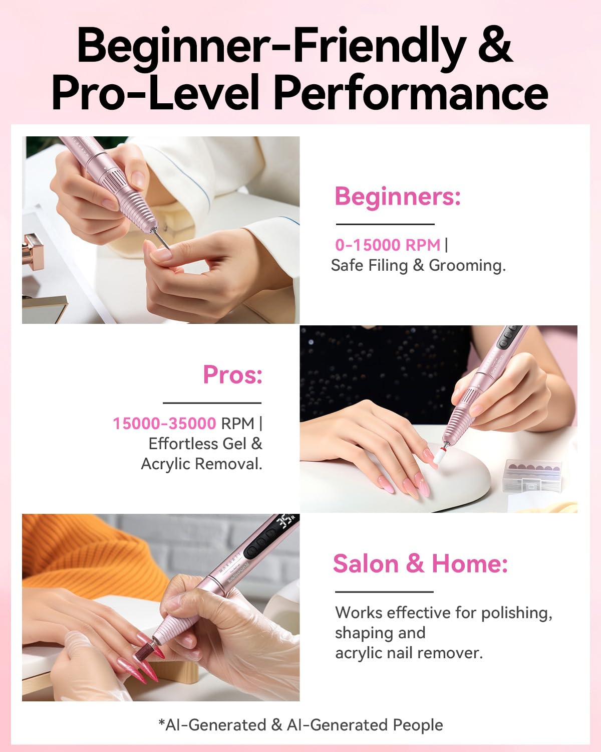 Electric Nail Drill - Rechargeable 35000 RPM Professional Efile | Cordless Nail Machine for Acrylic Gel Polish, Lightweight & Portable