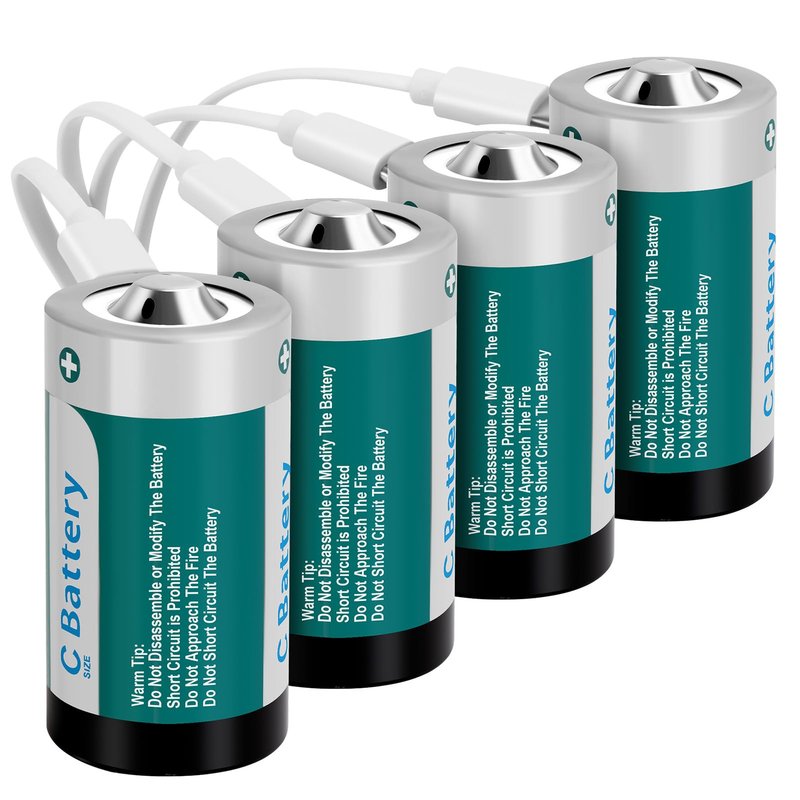 Fitinoch 4 Pack Rechargeable C Batteries 4100mWh, Long-Lasting 1.5V C Size Lithium Battery with USB Charging Cable