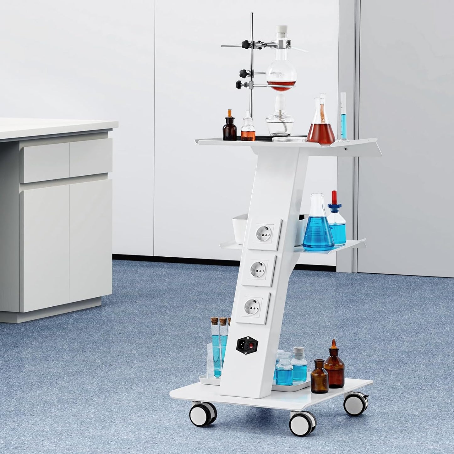 VEVOR Rolling Esthetician Cart - 3-Tier Metal Medical Trolley with Swivel Wheels | 220 lbs Capacity, Mobile Ultrasonic Tray for Beauty & Clinic