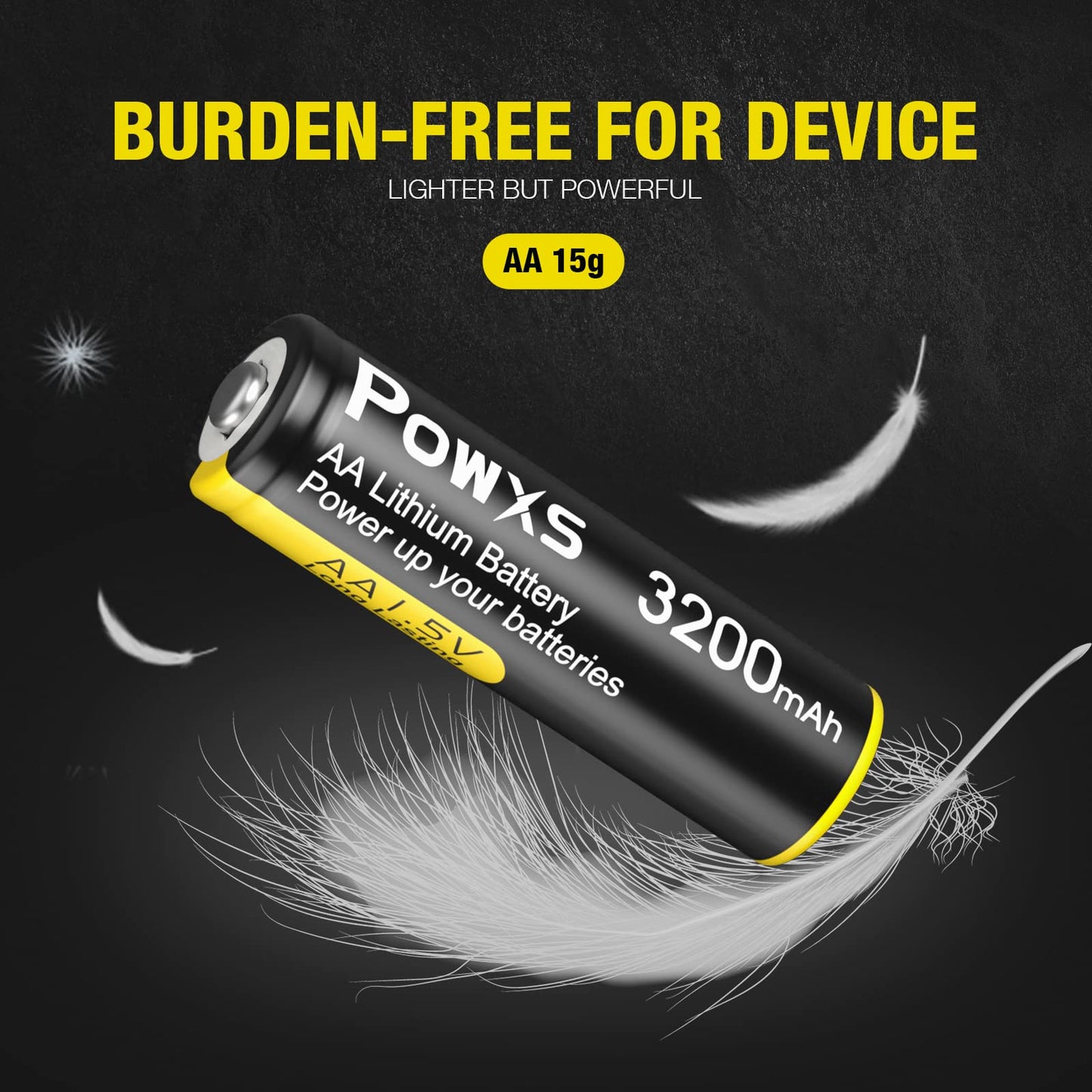 POWXS AA Lithium Batteries, 12 Pack 1.5V Lithium Iron AA Batteries 3200mAh Super Capacity for Blink Camera, Video Doorbell, Flashlight, Toys, Remote Control 【Non-Rechargeable】