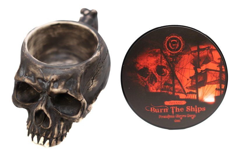 Burn The Ships Shaving Kit | Ceramic Skull Shave Bowl & Cream | Wet Razor Lather Mug | Hot Scuttle for Traditional Grooming | Shaving Soap Gift Set | Barber Accessories for Men