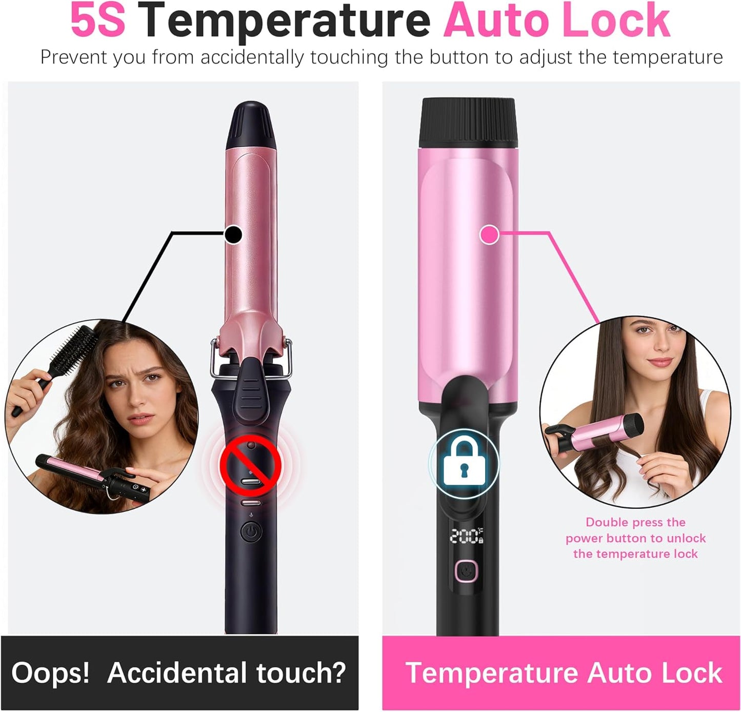 Large Curling Iron - 2 Inch Barrel for Long Hair | Dual Voltage 110-240V with Digital Display & Temp Lock