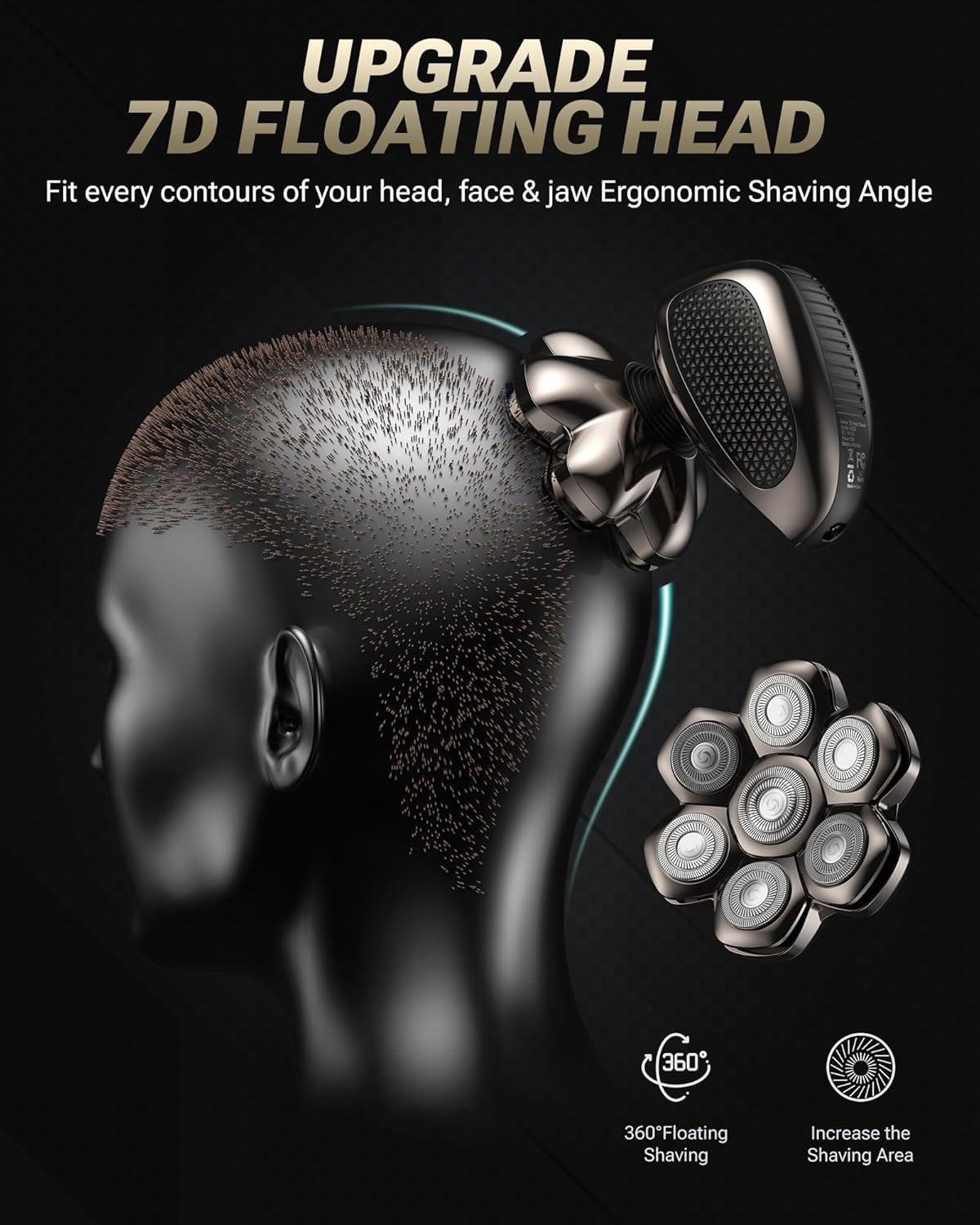 7D Floating Head Shaver for Bald Men - IPX7 Waterproof Electric Razor with Flexible Heads & LED Display
