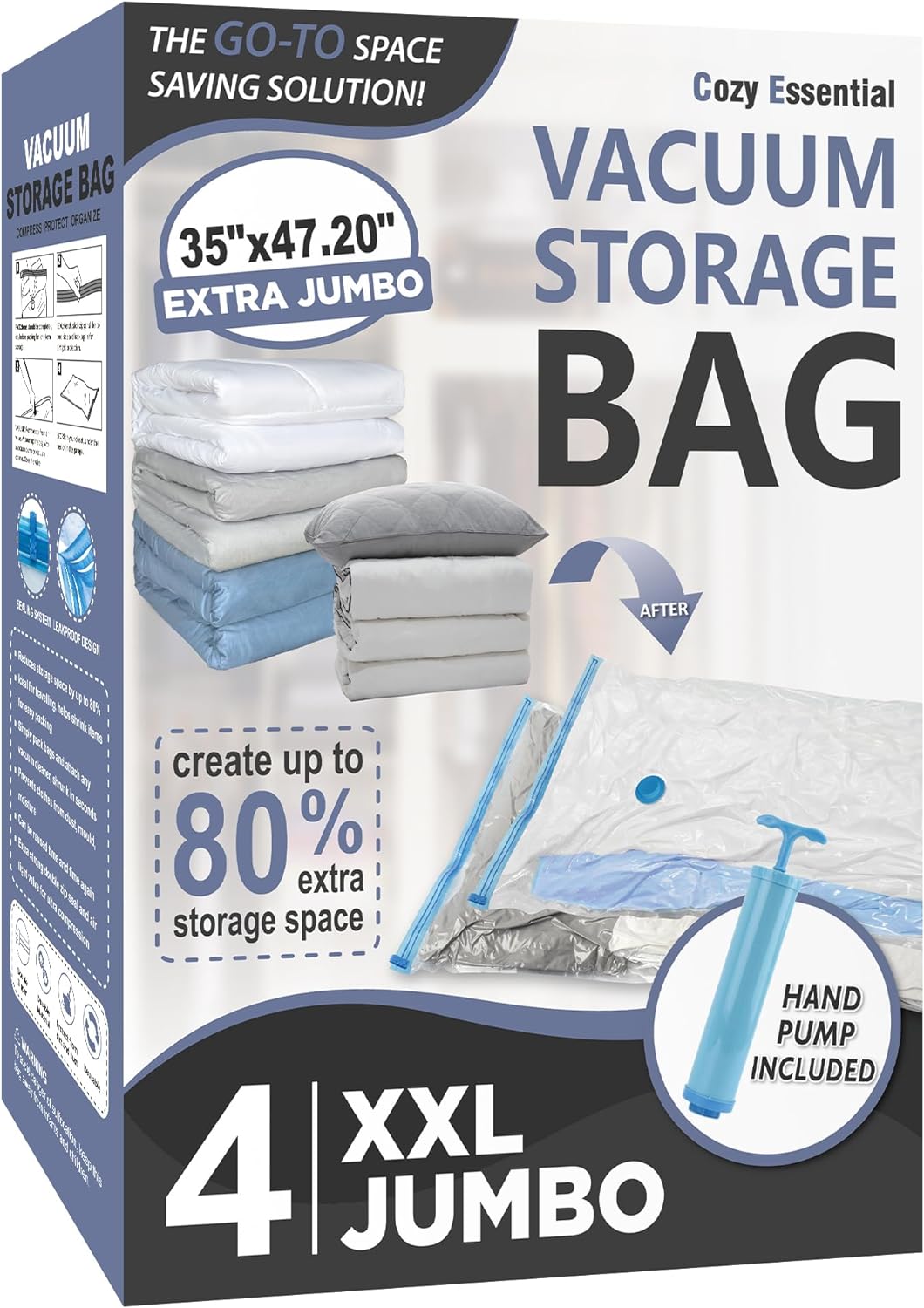 Vacuum Storage Bags - 80% Compression Space Saver for Clothes, Bedding & Blankets | 20-Pack Combo