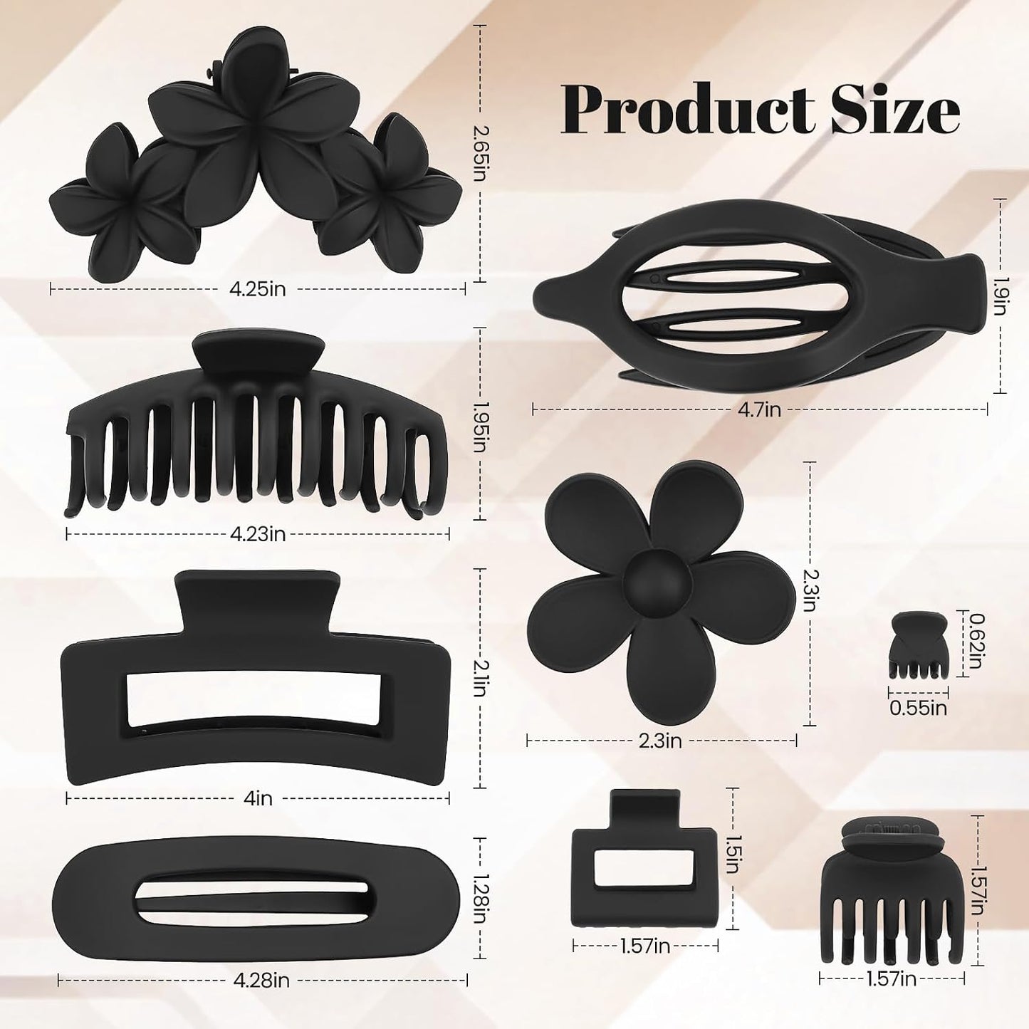 Hair Clips for Women - Non-Slip Strong Hold Jaw Claw Clips Set | 12-Pack for Thin, Thick & Curly Hair (Black)