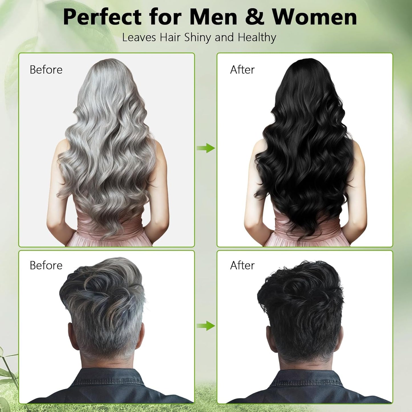 Black Hair Dye Shampoo - 10 Min Gray Coverage | 3-in-1 Semi-Permanent Color with Herbal Ingredients