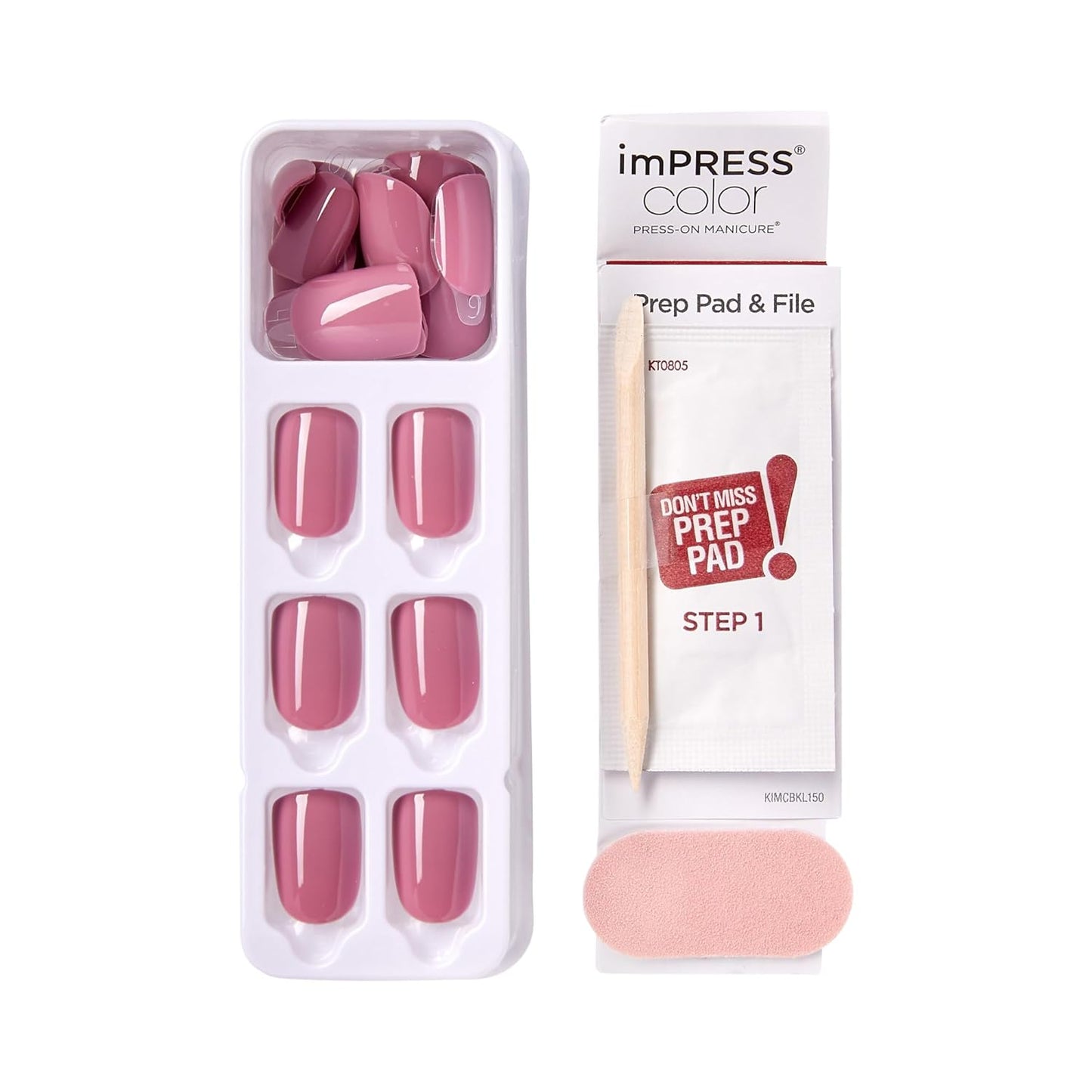 Kiss Impress Press-On Nails Kit - 30 Petal Pink Peel & Stick Short Squoval | Glossy Gel Finish, Includes Prep Pad & Mini File