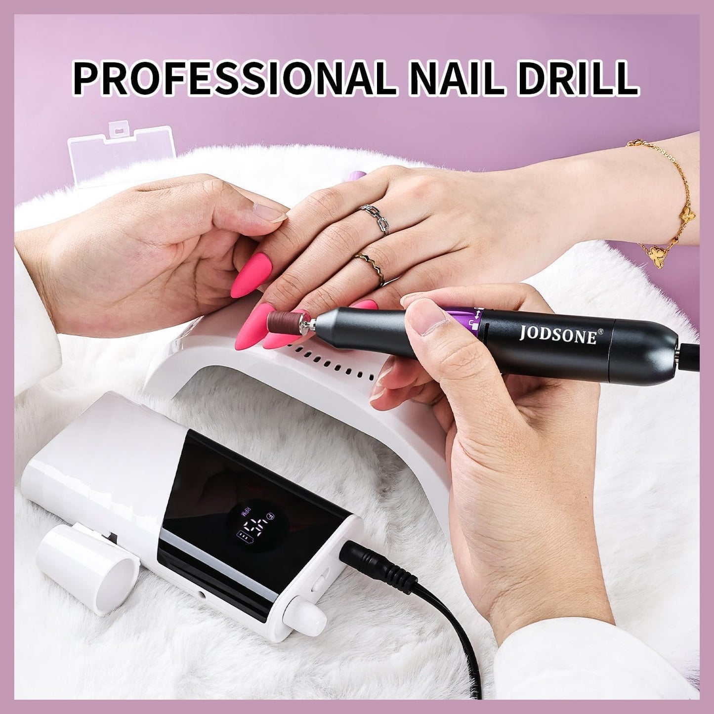 JODSONE Nail Drill - 45000 RPM Rechargeable Nail File for Gel Removal | Low Noise & Portable for Home or Salon