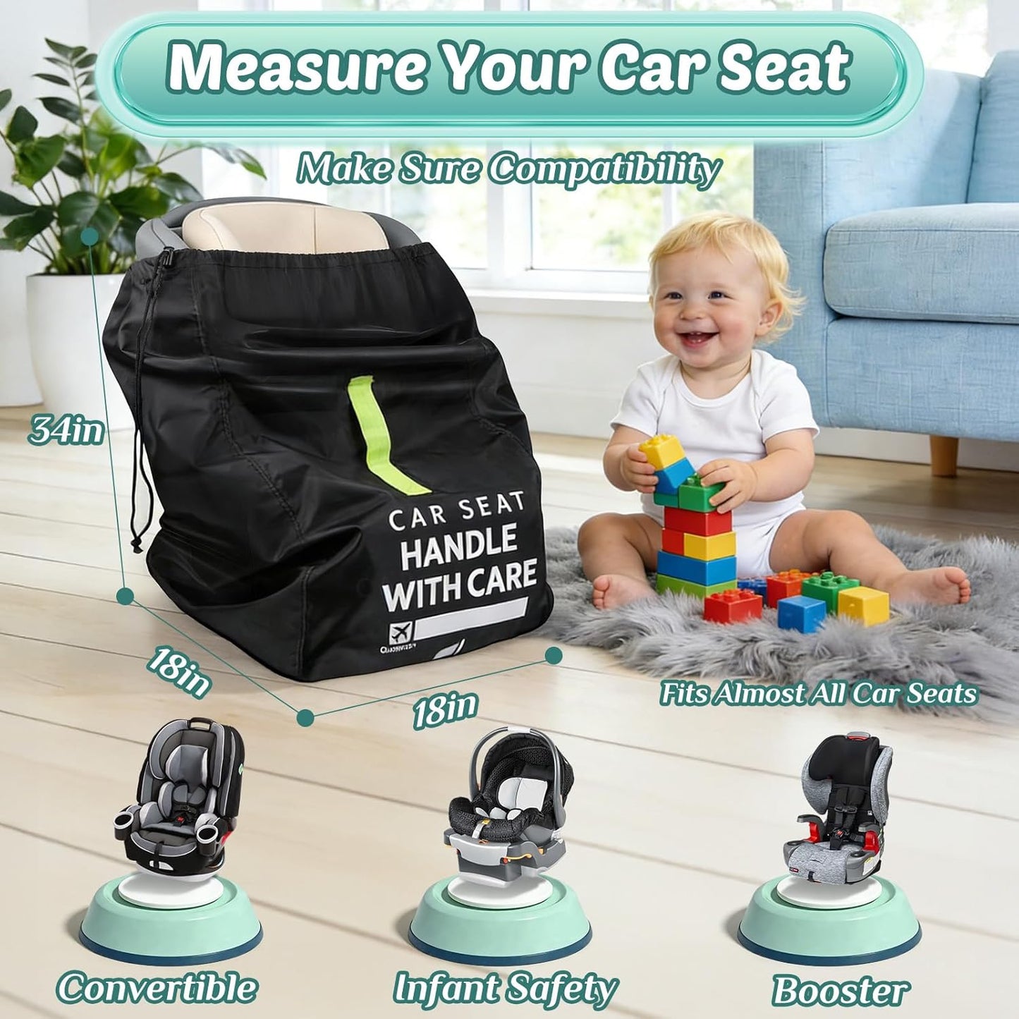 Car Seat Travel Bag for Airplane - Fits All Car Seats, Infant Carriers & Booster Seats | Essential Airplane Travel Gear