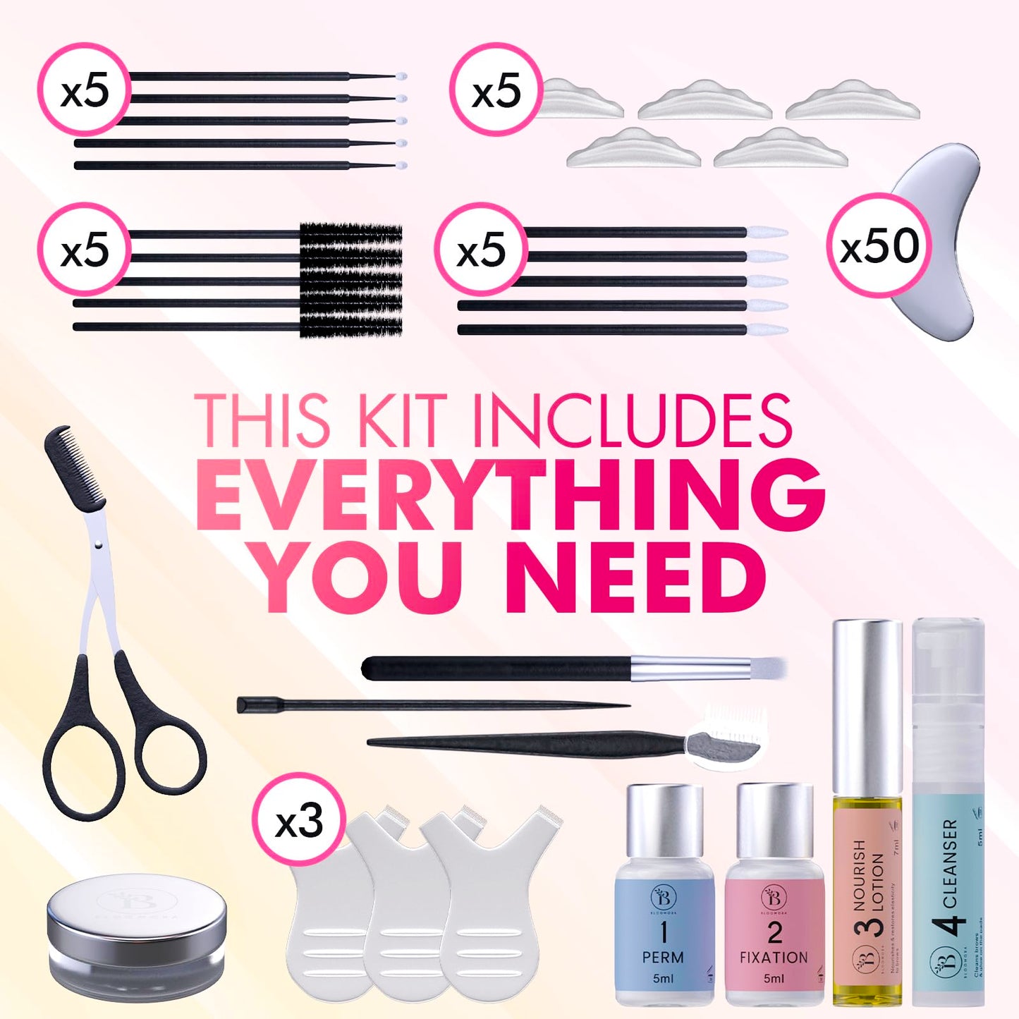 Lash Lift Kit & Eyebrow Lamination Kit, 2-in-1 Solution, At-Home Brow Lamination, Beginner/Professional, Eyelash Lift, Lasts 6-8 Weeks, 15 Applications, DIY Brow & Lash Perm - BLK3