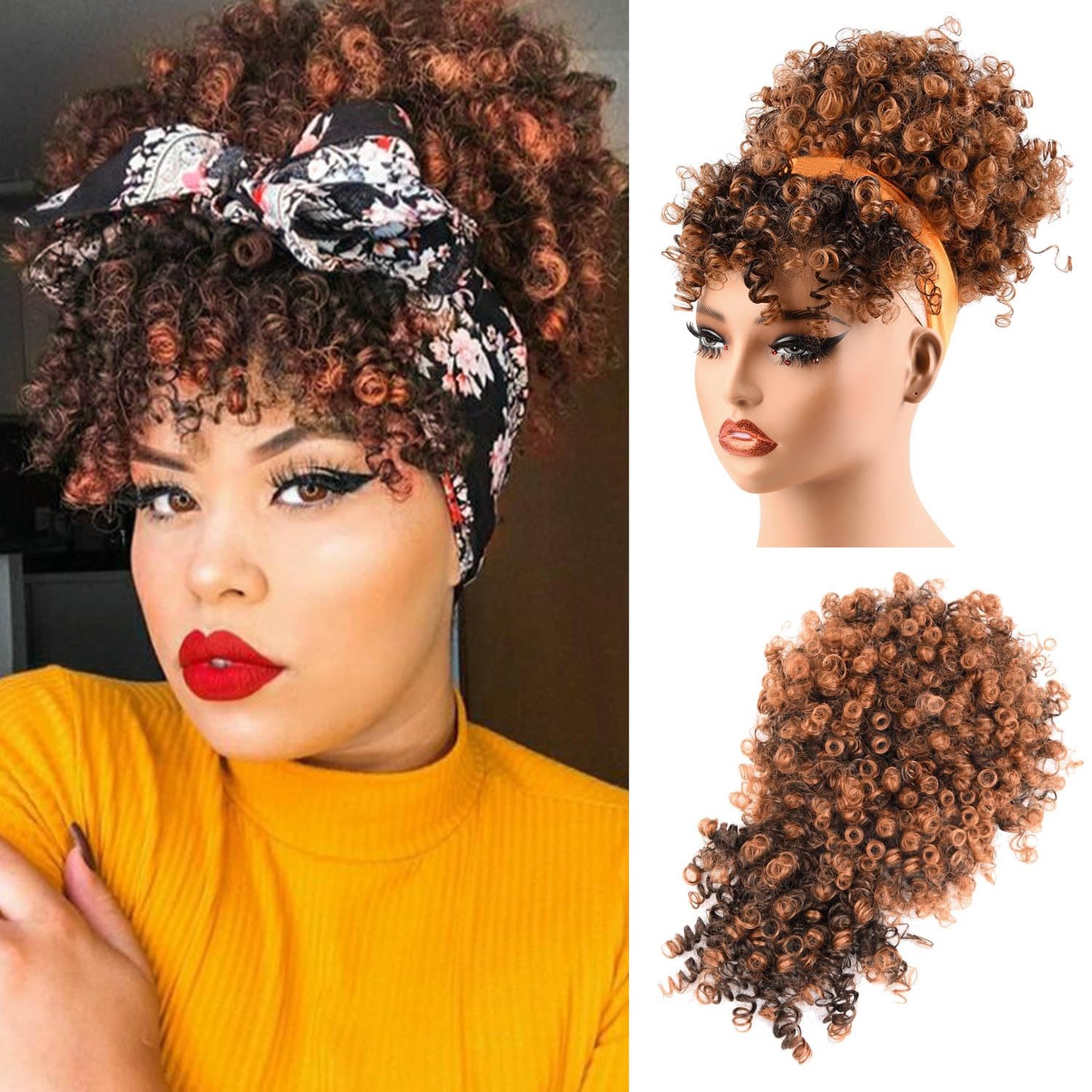 Drawstring Ponytail for Black Women - Kinky Curly Afro Puff Hair Extension with Bangs | Natural Updo Wig