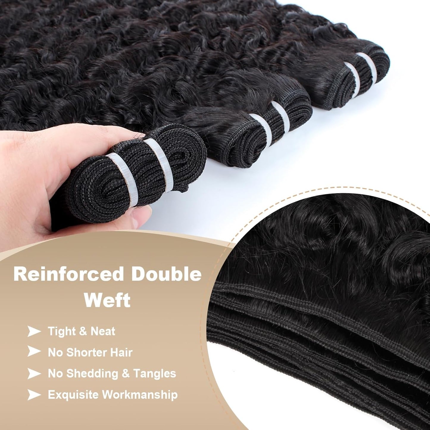 Burmese Curly Hair Bundles - 12A Water Wave 3 Bundle Set | 18-20-22 Inch Natural Black Human Hair Extensions
