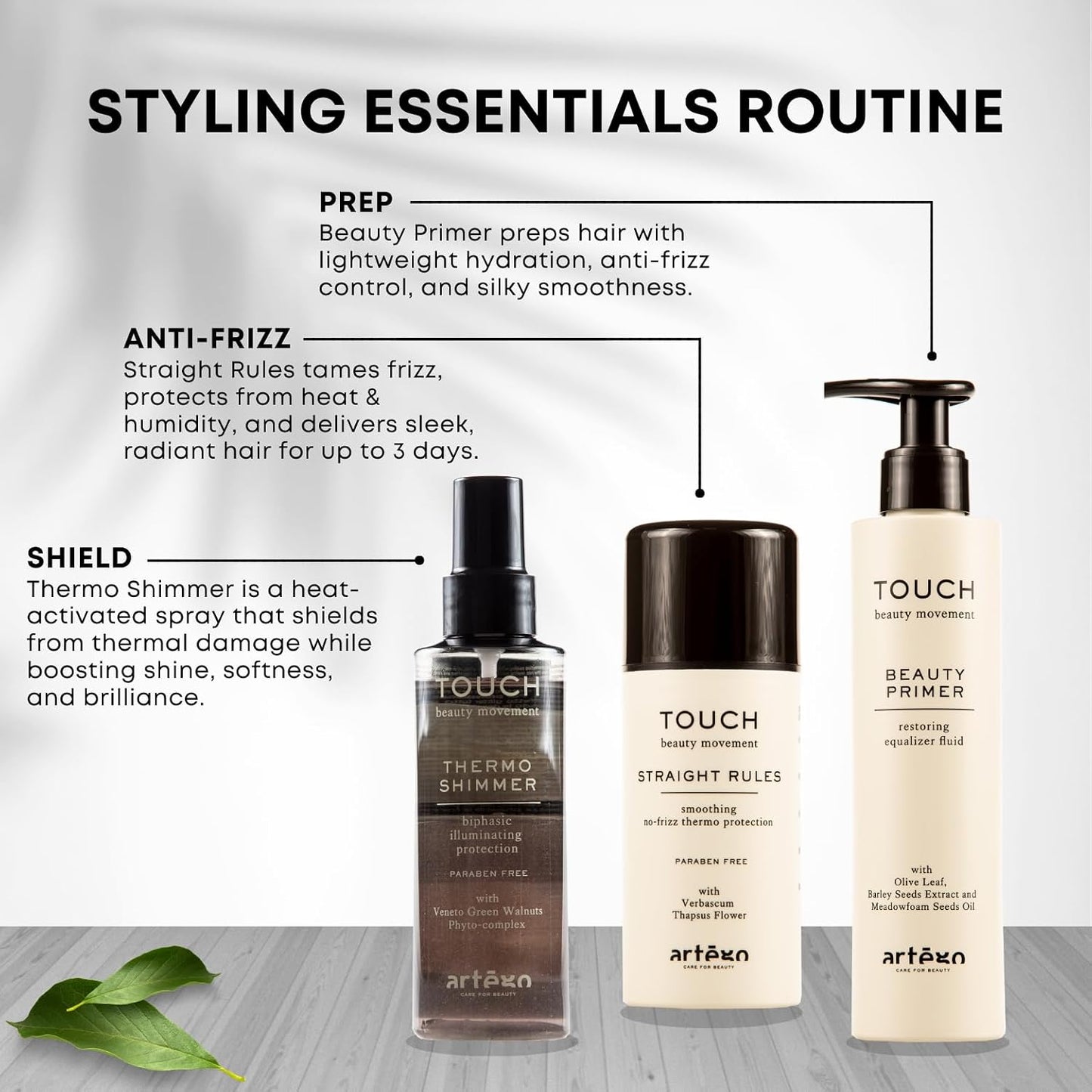 Artègo TOUCH Anti-Frizz Cream - Smoothing Leave-In Styling Cream for Sleek, Shiny Hair | 3.4 oz
