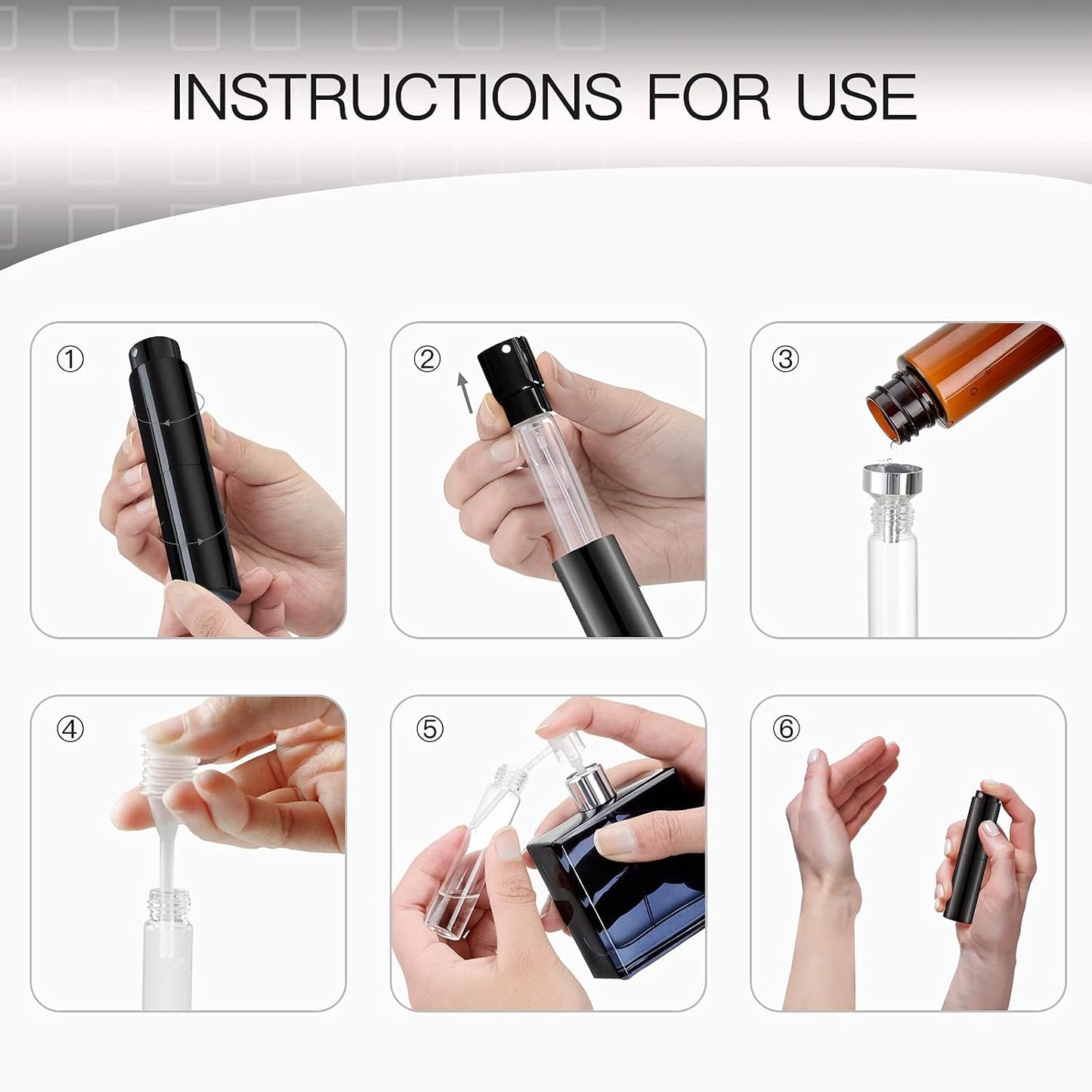 8ML Atomizer Perfume Spray Bottle - Travel-Friendly Empty Cologne Dispenser | Glossy Black & Silver (2 Pack)
