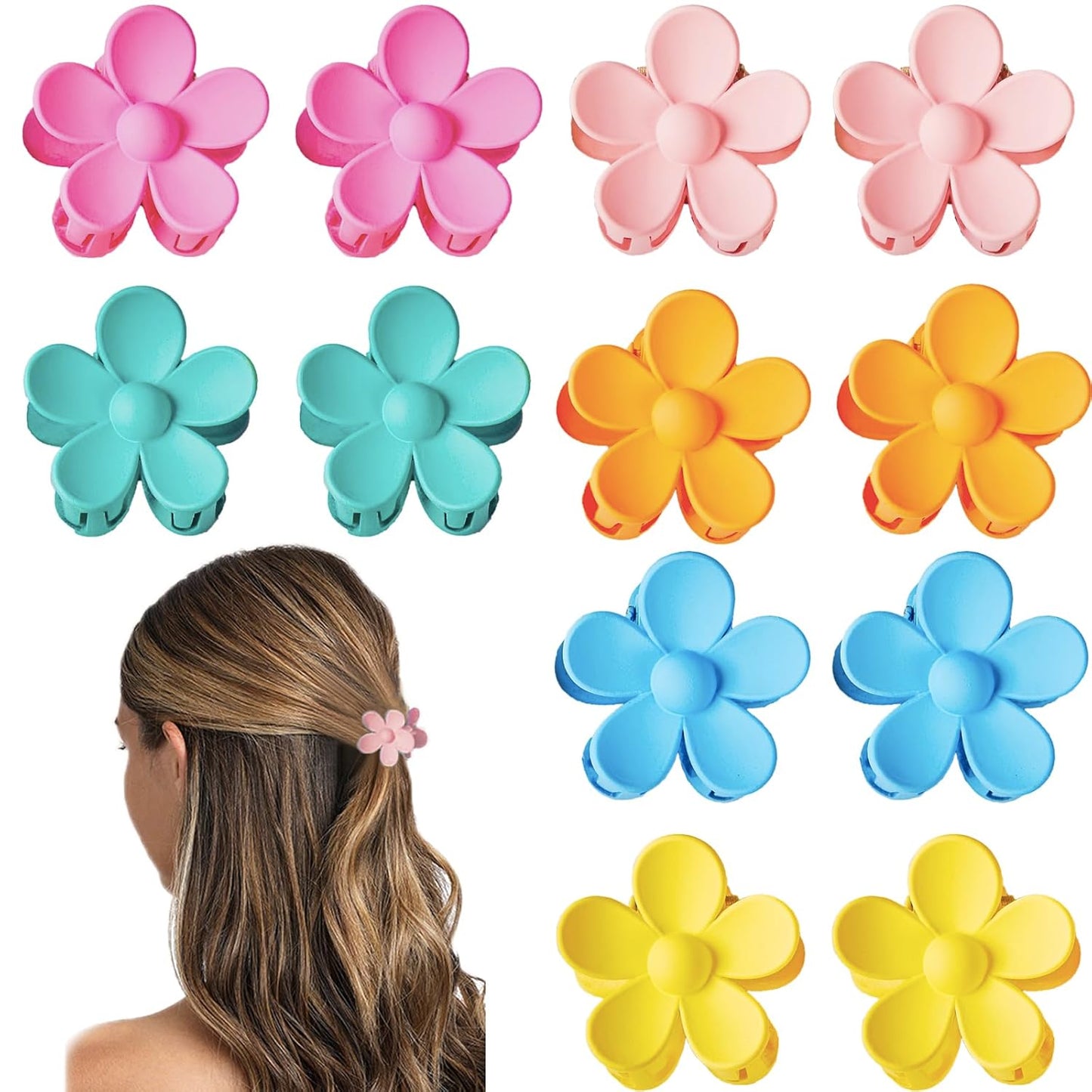 Small Flower Hair Claw Clips - 12 Pack Mini Jaw Clips for Kids & Women | Strong Hold, Non-Slip, 1.37 Inch