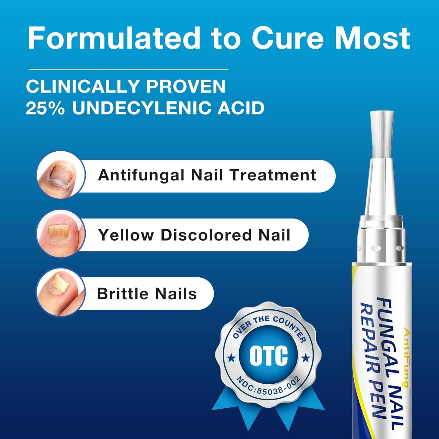 Toenail Fungus Treatment - Extra Strength Anti-Fungal Pen | 25% Undecylenic Acid for Damaged & Discolored Nails - 3-Pack