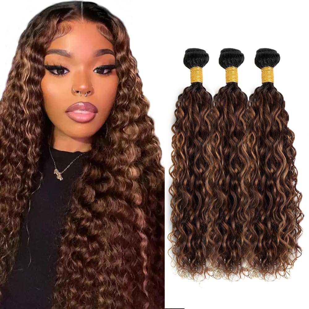 Chocolate Brown Bundles Human Hair Ombre Highlight Bundles 24 26 28 inch LadrXadr P430 Water Wave Bundle 3 Tone 300g
