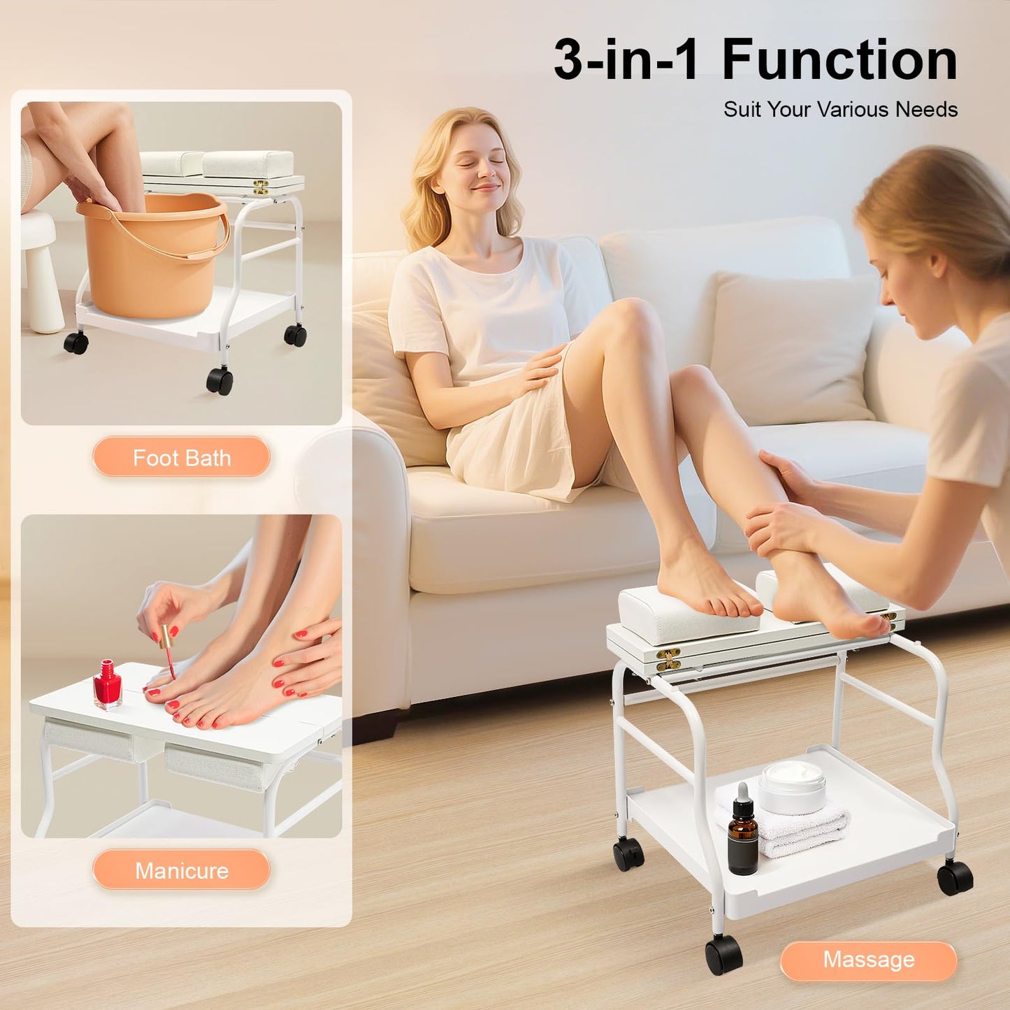 Beauty Salon Nail Or Foot Bath Spa Portable Trolley, Portable Pedicure Footrest Stool Cart for Salon Nail Foot Bath Spa