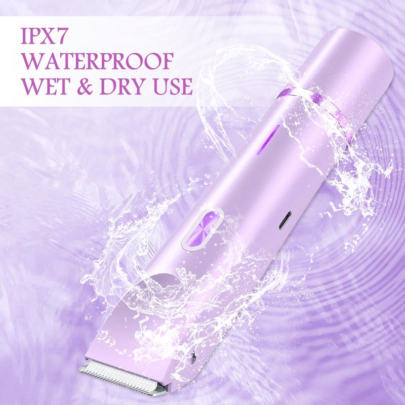 Bikini Trimmer for Women, 2 in 1 Electric Razors for Women, Rechargeable Cordless & Painless Hair Removal, Ultra Low Silent, Easy Cleaning, IPX7 Waterproof Bikini Shaver for Sensitive Skin (Purple)