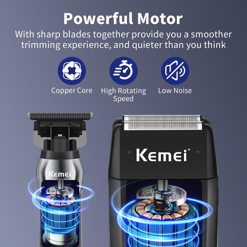 KEMEI Professional Beard Trimmer for Men, Electric Foil Shaver & Men's Facial Grooming Set, Cordless Bald Head Precision Trimmer, Rechargeable Foil Shaving Kit, Gifts for Men