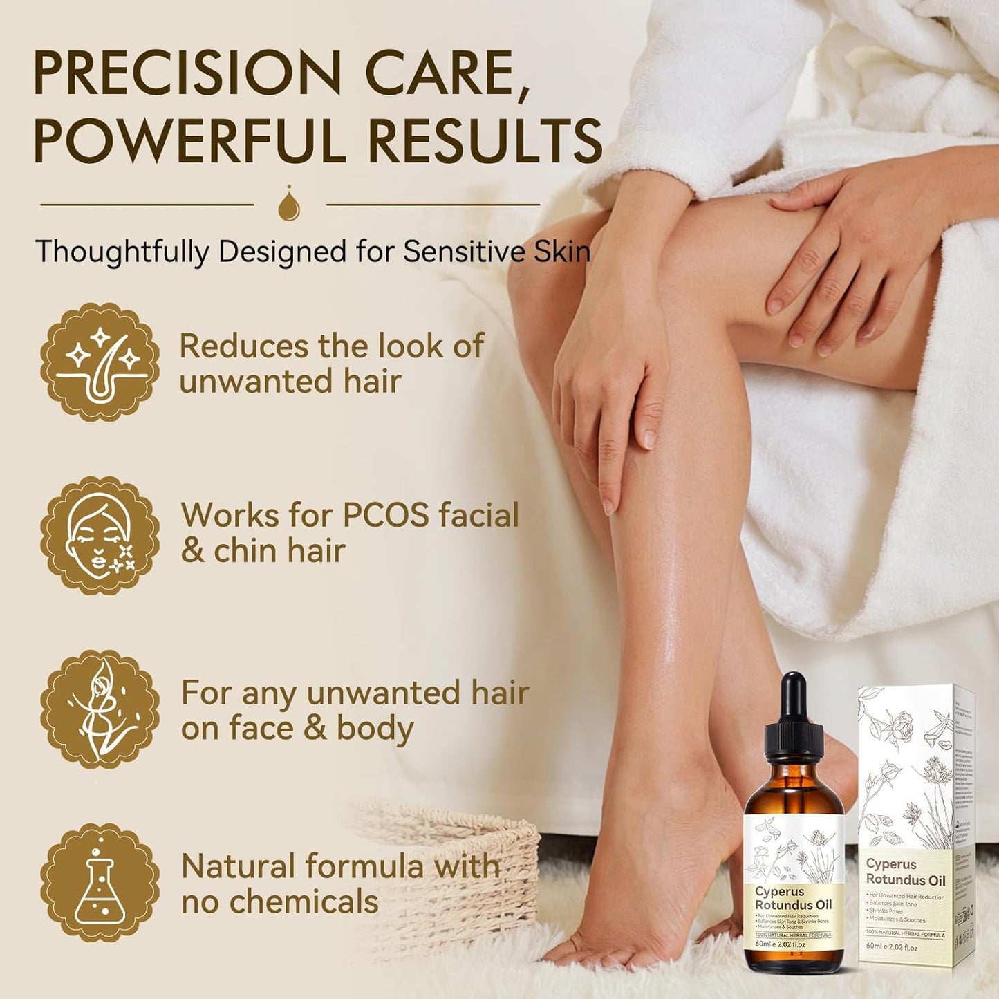 Cyperus Rotundus Oil - Natural Hair Removal Oil for Reducing Body Hair Growth | 2.02 Fl Oz