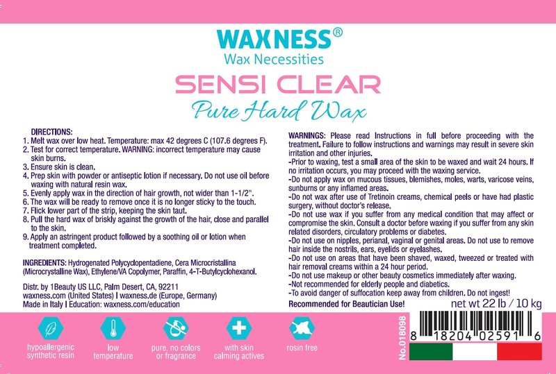 Waxness Sensi Clear Pure Hard Wax Beads 22 lb (10 kg) – Rosin-Free Stripless Clear Hard Wax Bulk, Salon Use – Made in Italy