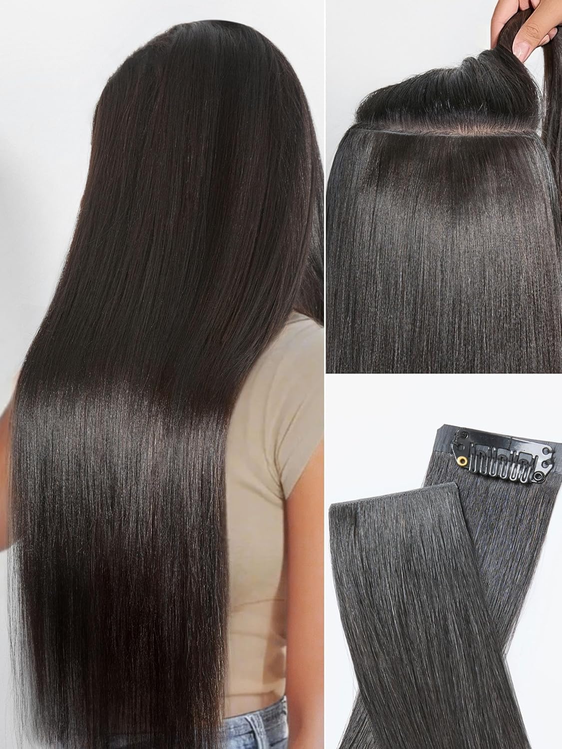 Invisible Yaki Straight Clip-In Hair Extensions - Real Human Hair, 18 Inch, 220g, 12 Pcs for Daily & Special Occasions