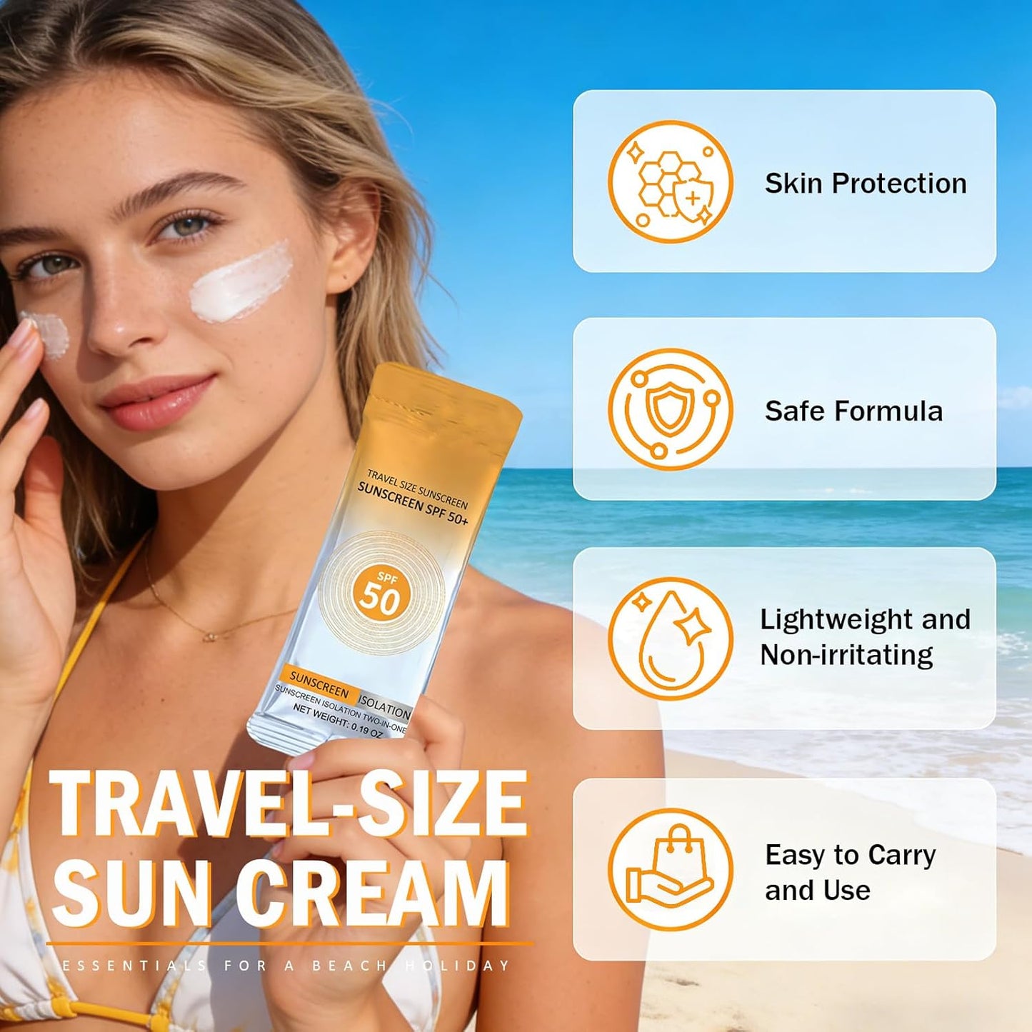 Travel Size Sunscreen SPF 50+ - 50 Pcs Mini Non-Greasy Sunscreen for Face & Body | 0.19 OZ Each