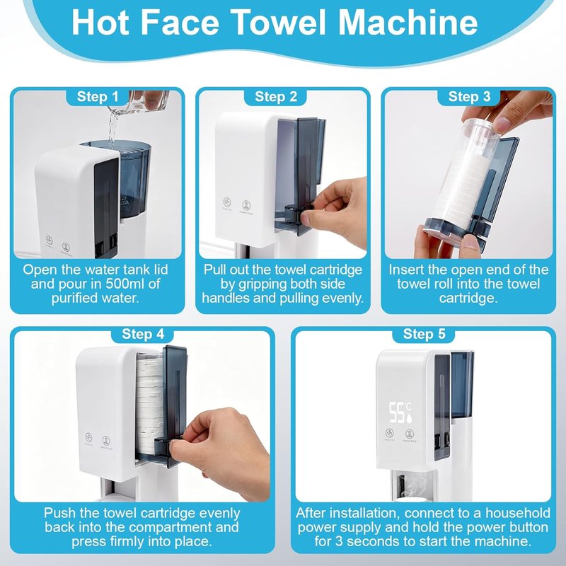 Towel Warmer Machine - Portable Face Towel Heater with Steam | 5-Second Fast Heating, 55°C (131°F) Constant Temperature, 100PCS Towels Included