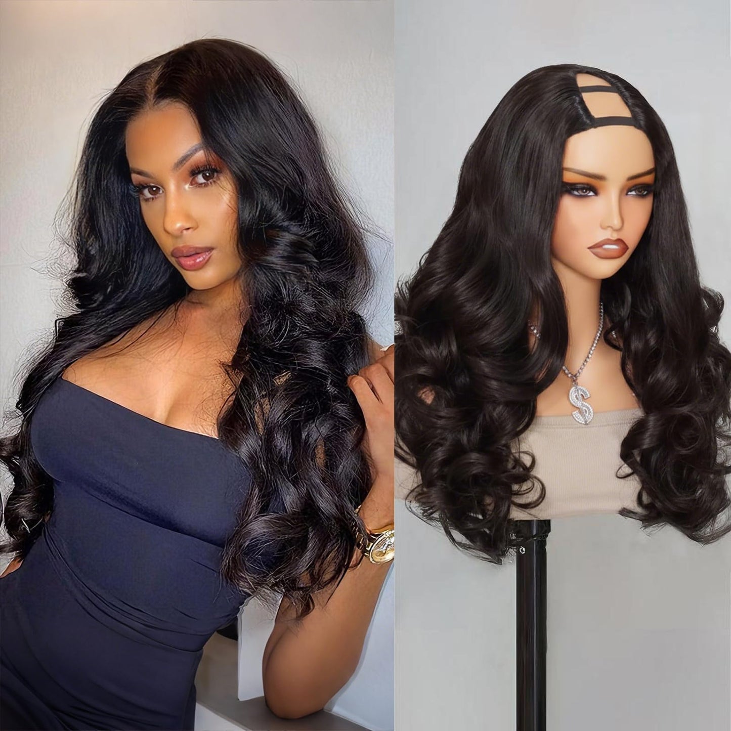 Star Show V Part Wig Human Hair Loose Wave Glueless Wigs Human Hair for Black Women, U Part Wig Human Hair No Leave Out Beginner Friendly Half Wig Natural Look 180 Density Natural Color 20Inch