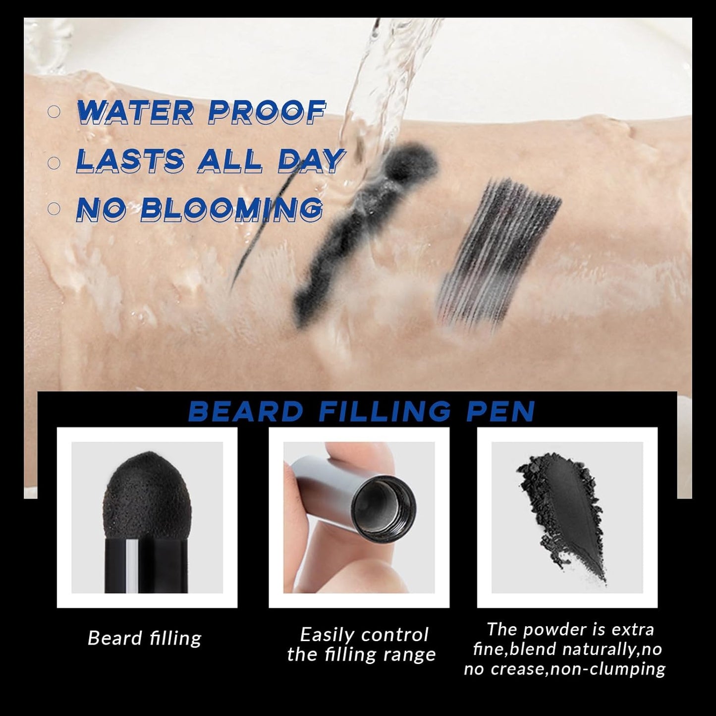 Beard Pencil Kit - Dual End Beard Filler Pen with Brush Set | Waterproof & Long-Lasting for Men - Black
