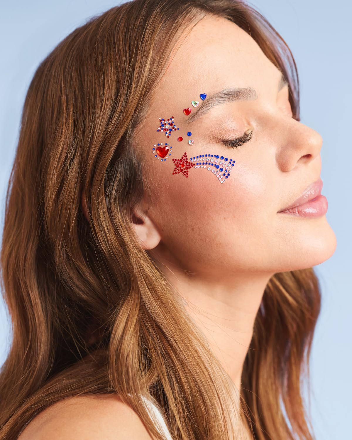 xo, Fetti USA Face Gems - 33 Sticker Gems | Fourth Of July, Patriotic Party, Red White Blue, Independence Day, Festival, Stars, Sparkly