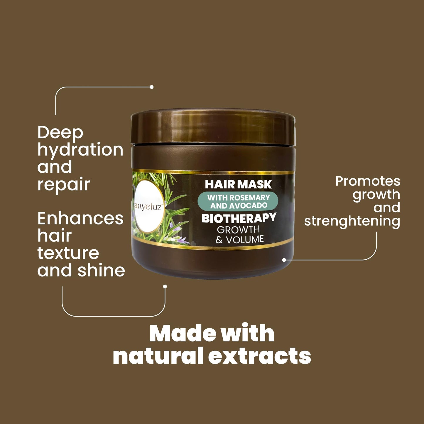 ANYELUZ Rosemary Hair Mask for Dry Hair with Avocado Extract, 10.6 Oz