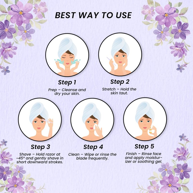 Double-Ended Face Razor for Women – Eyebrow & Dermaplaning Tool | 6 Pack = 12 Blades Stainless Steel | Peach Fuzz Remover & Exfoliator for Smooth, Glowing Skin