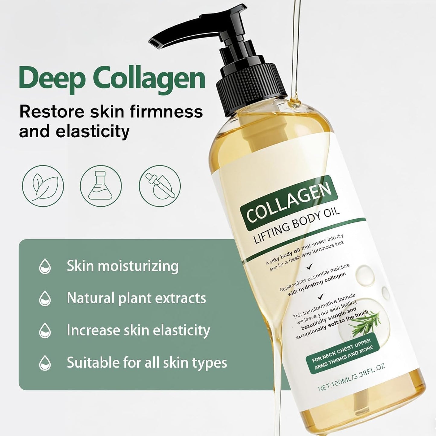 Collagen Lifting Body Oil - Hydrating Anti-Aging Moisturizer for All Skin Types | 3.8 Fl Oz
